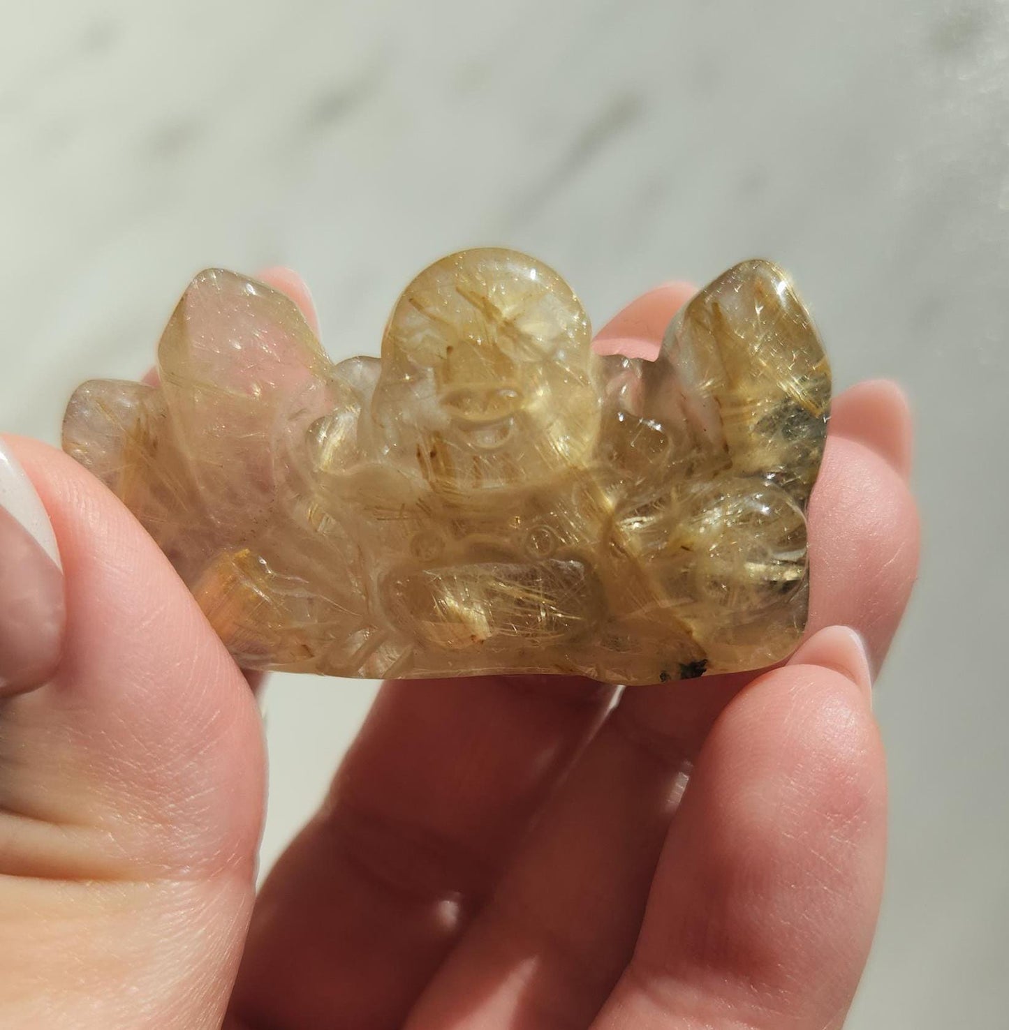 High quality hand carved buddha, laughing buddha, golden rutile