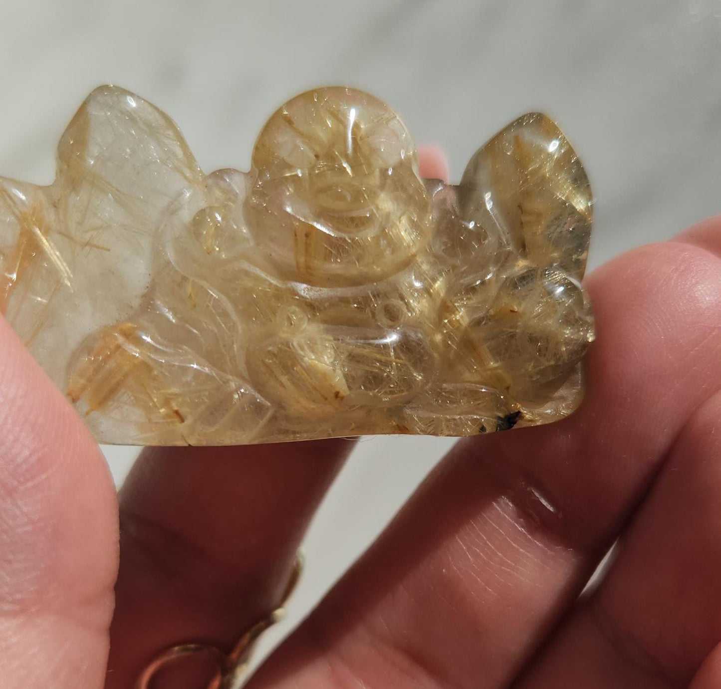 High quality hand carved buddha, laughing buddha, golden rutile