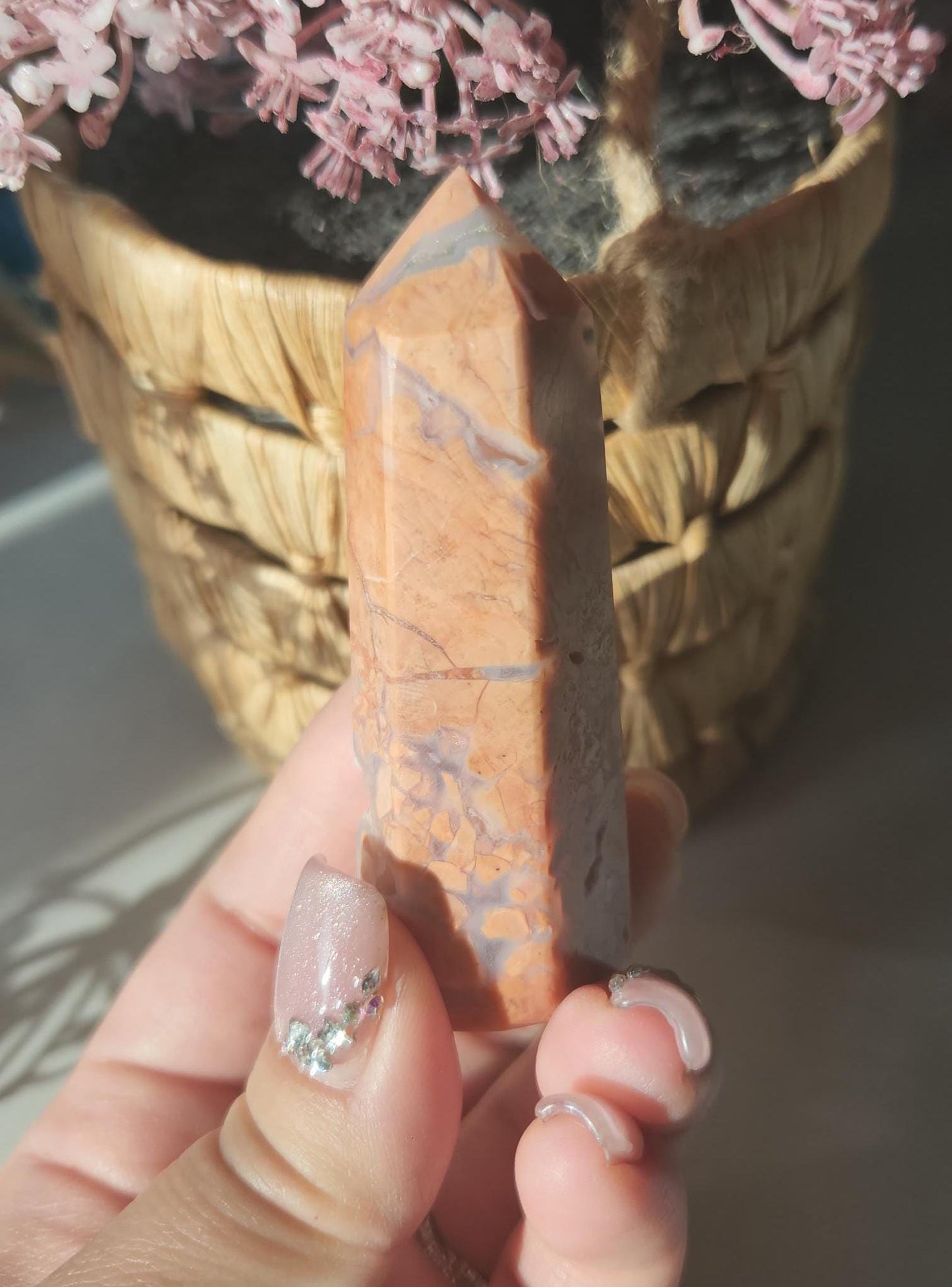 Beautiful druzy pink agate tower