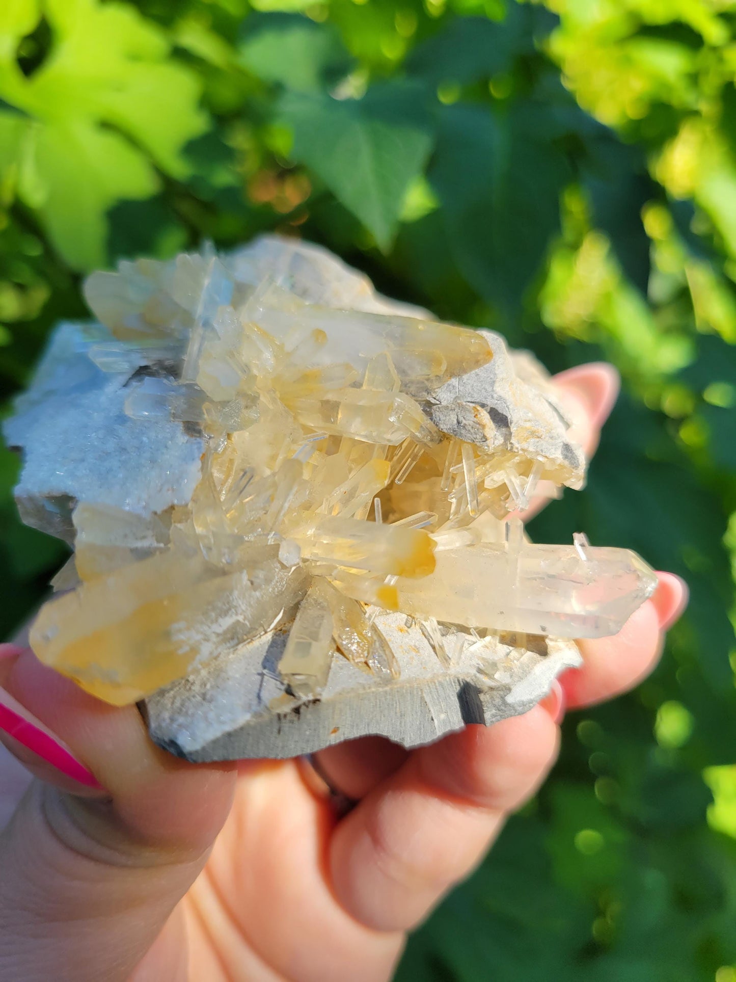 Rare mango quartz cluster from Columbia, beautiful flower formations