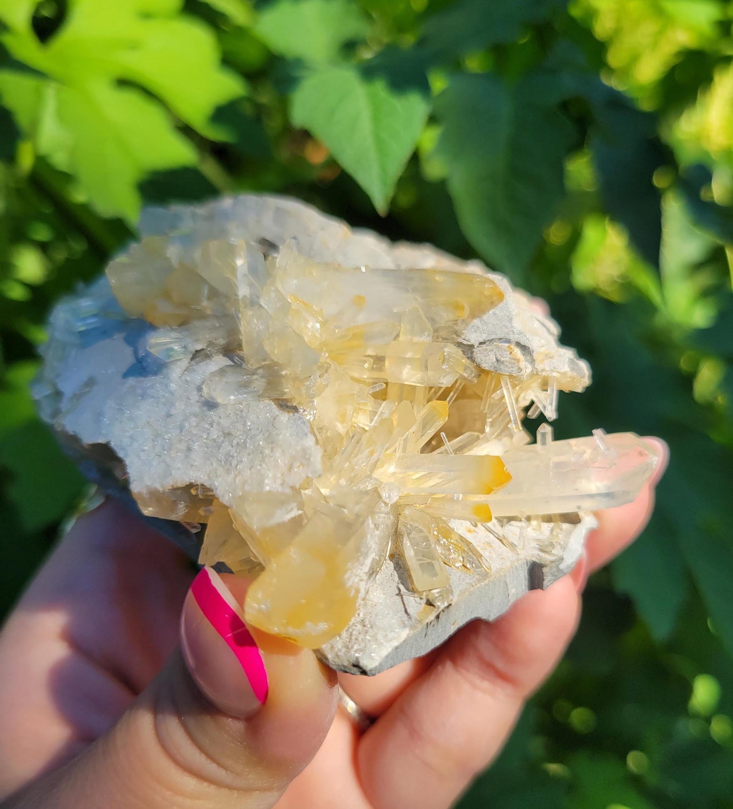Rare mango quartz cluster from Columbia, beautiful flower formations