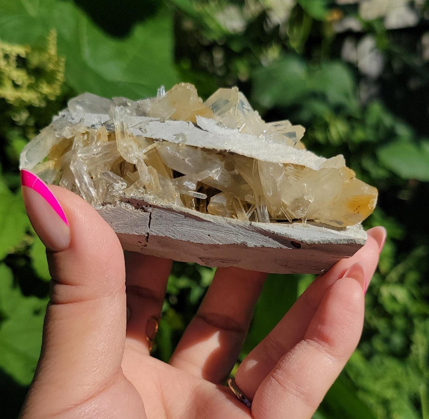 Rare mango quartz cluster from Columbia, beautiful flower formations