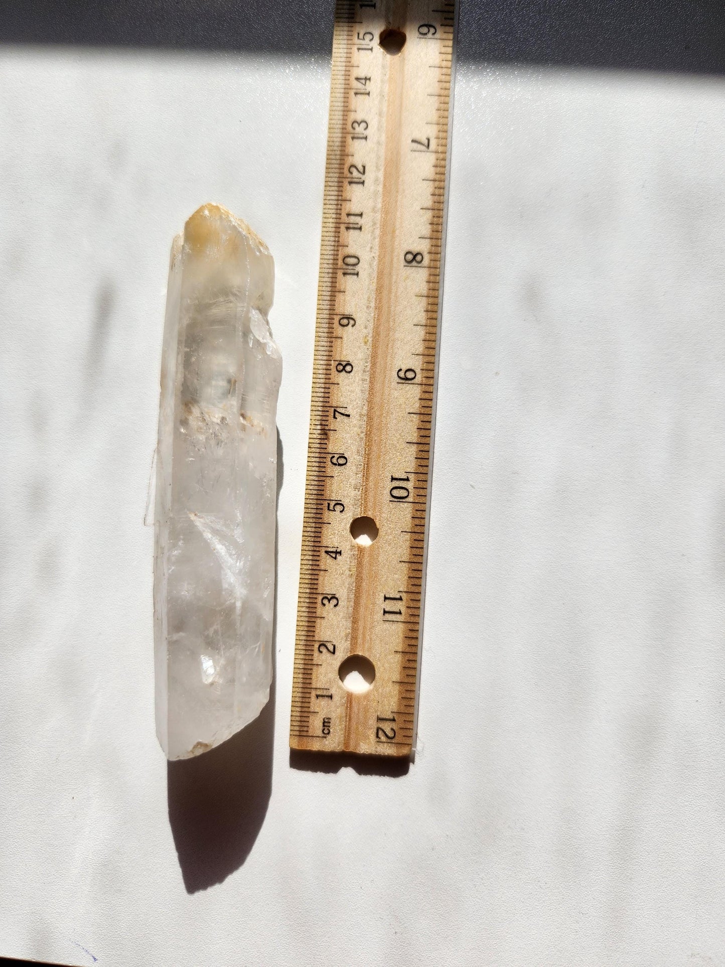 Rare large mango cigar quartz point with smoke from Columbia, self healed, collection piece