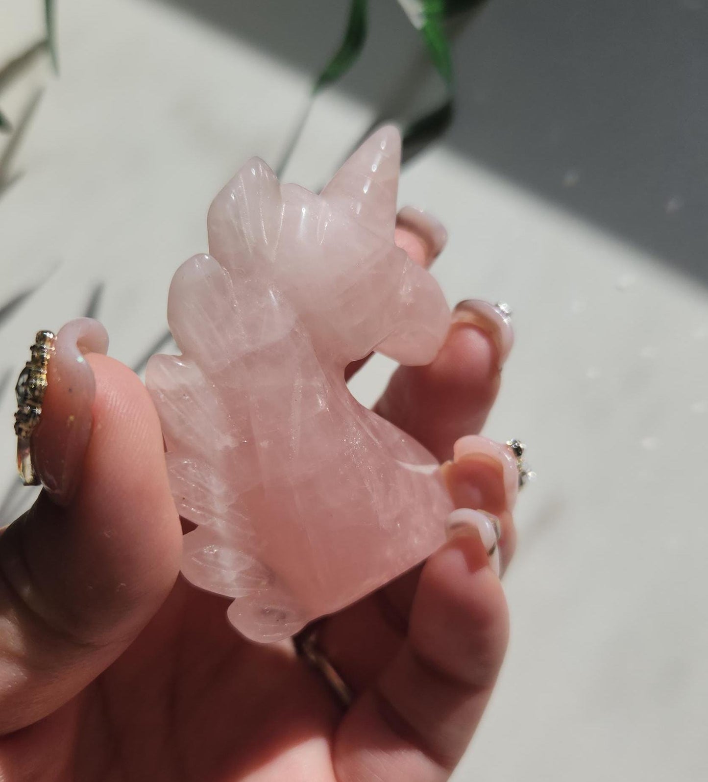 Rose quartz unicorn self standing head