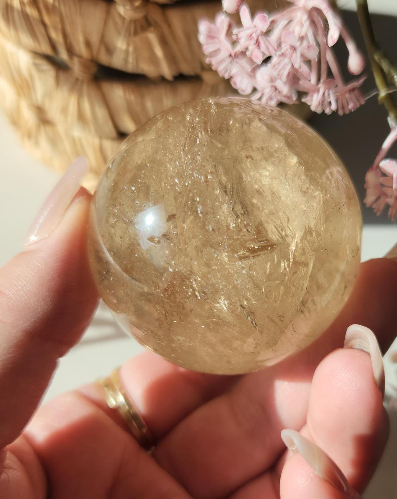 Beautiful natural honey citrine sphere from Brazil with rainbows, genuine, untreated 164CS
