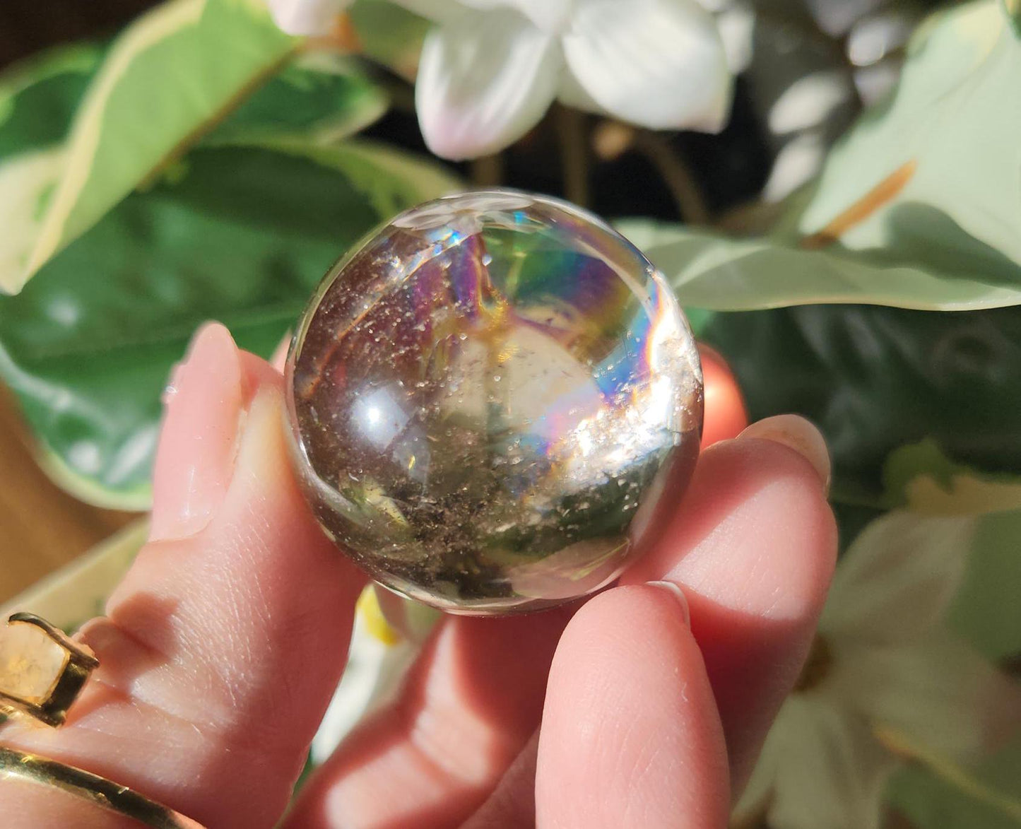 High quality natural smoky quartz sphere with amazing rainbows