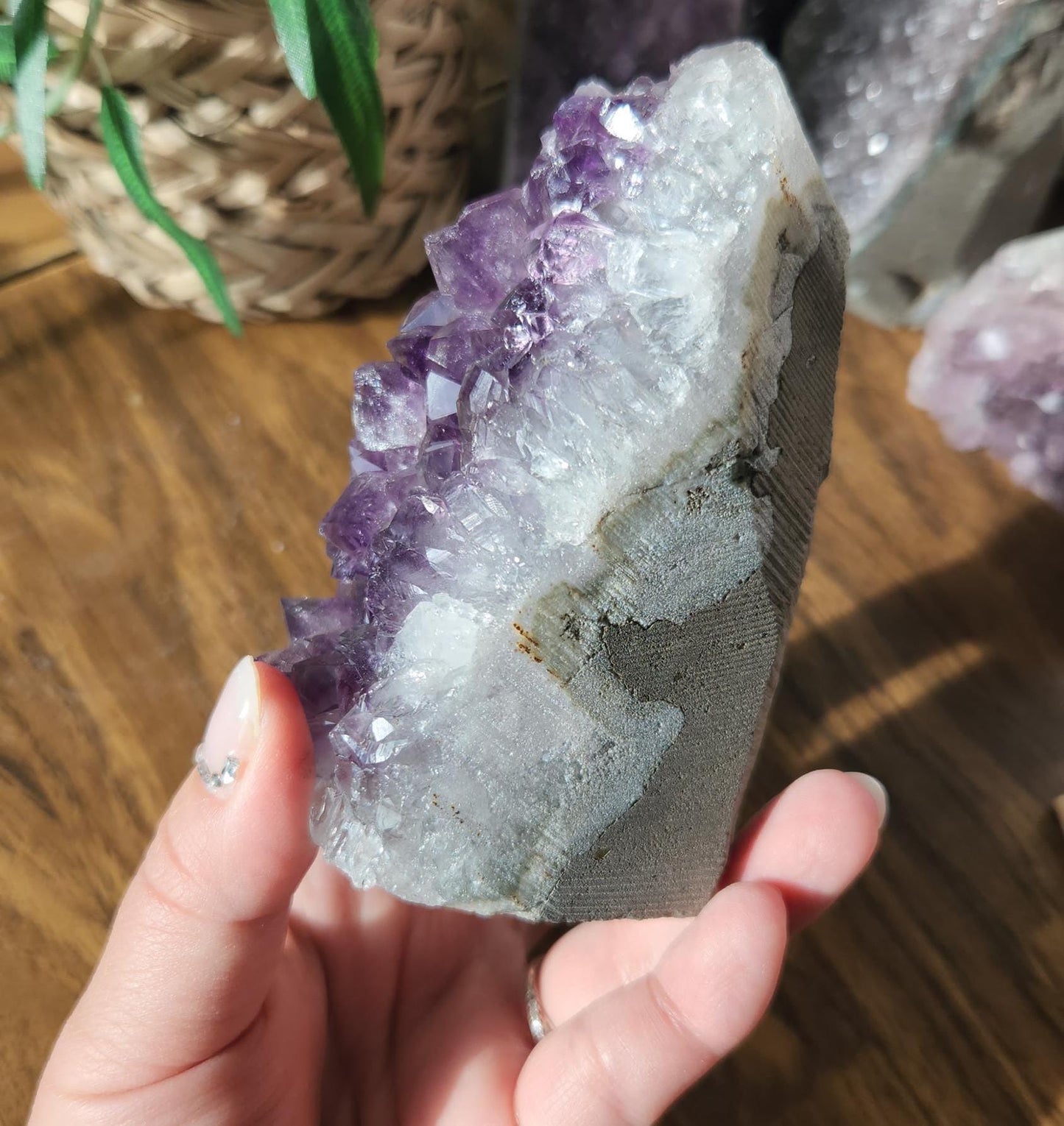 Beautiful dark purple amethyst raw cutbase, natural amethyst cluster, from Brazil