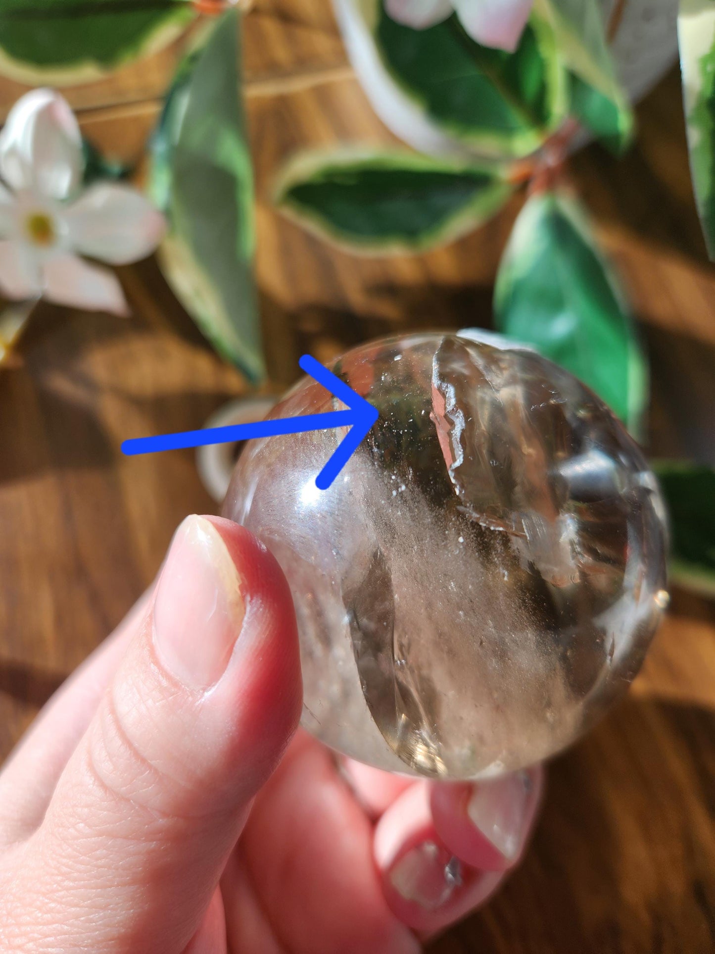 Amazing natural light smoky quartz sphere with beautiful rainbows and inclusions