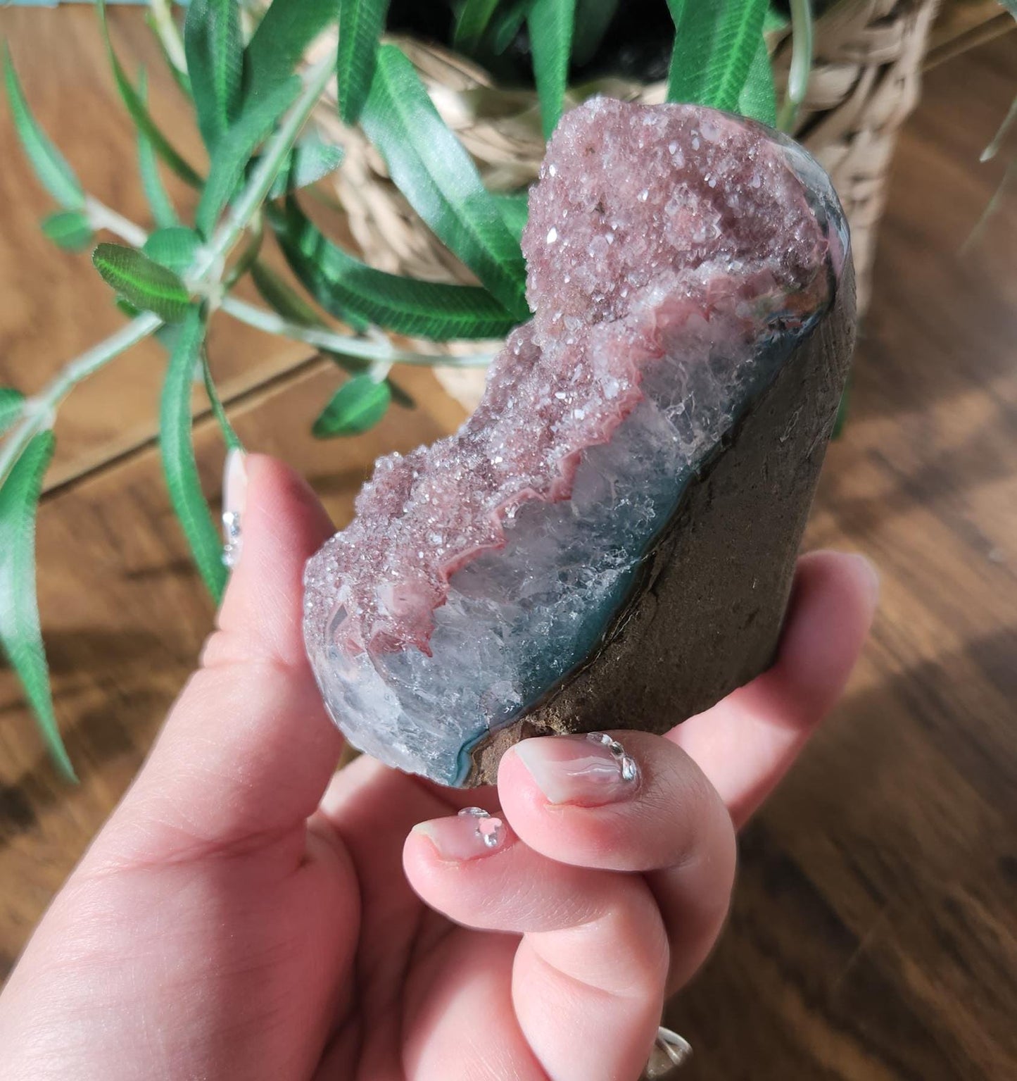 High quality rainbow amethyst, soft red-brown-purple colors, double crystallization, Uruguay amethyst, cutbase, natural color