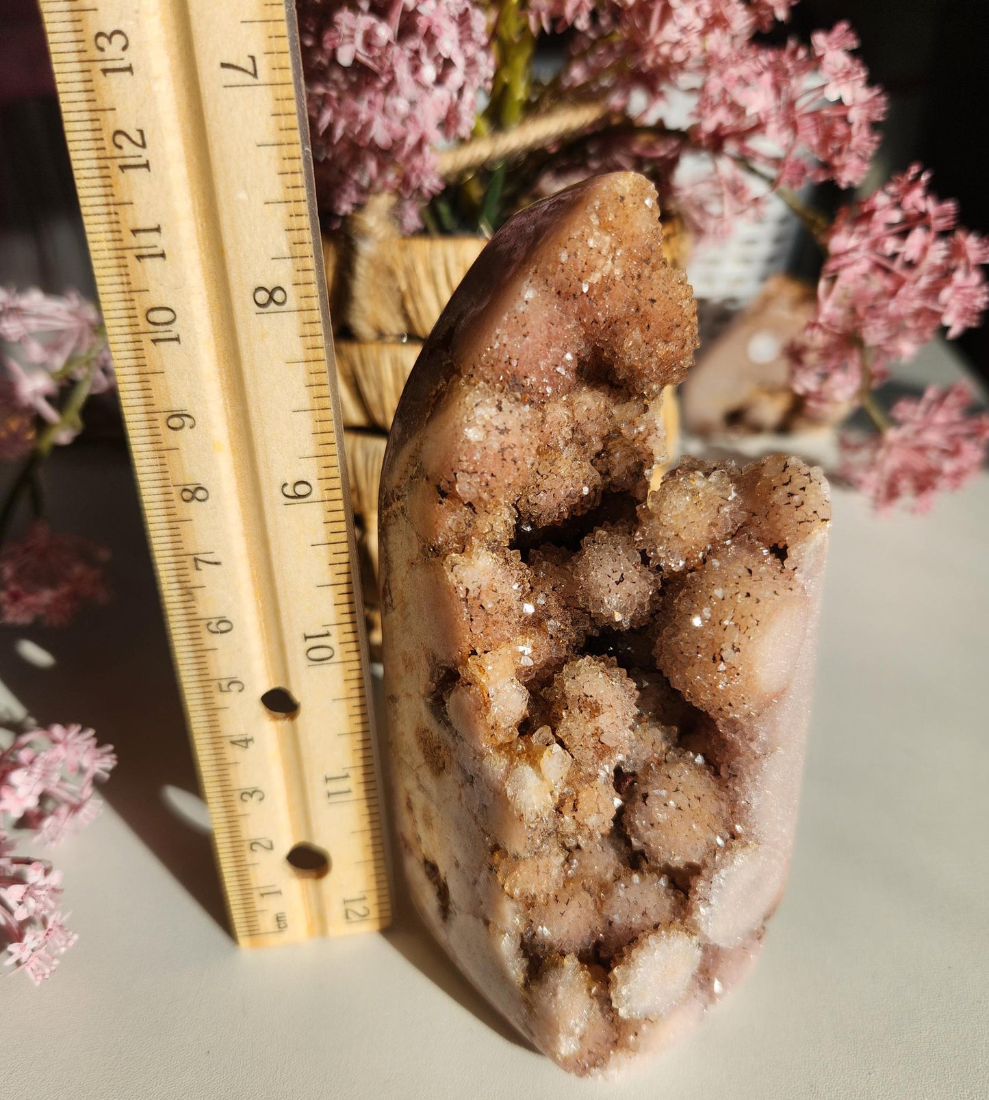 Beautiful large pink amethyst freefrom with sparkly bubble druzy from Brazil, bubble formations