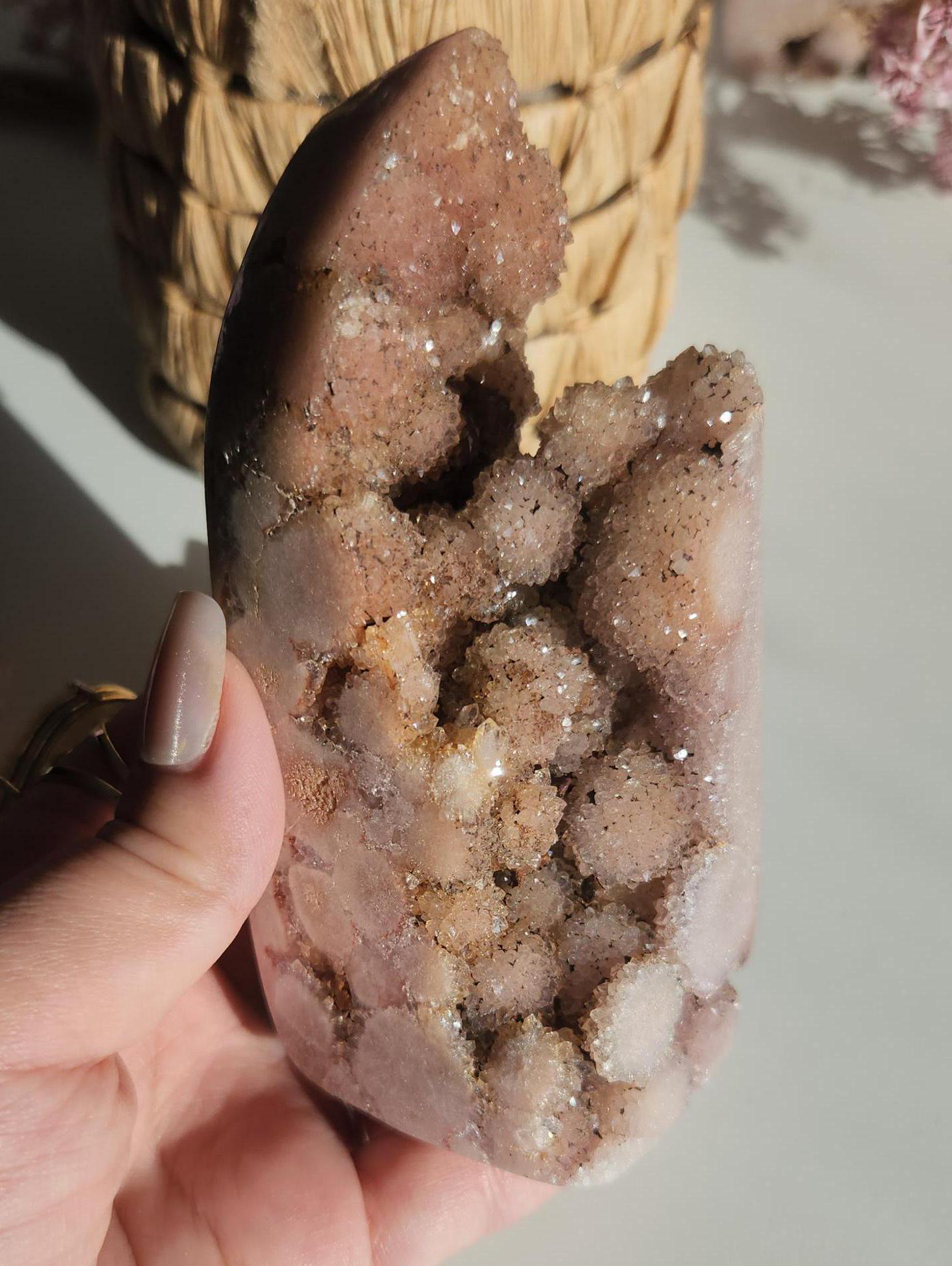 Beautiful large pink amethyst freefrom with sparkly bubble druzy from Brazil, bubble formations