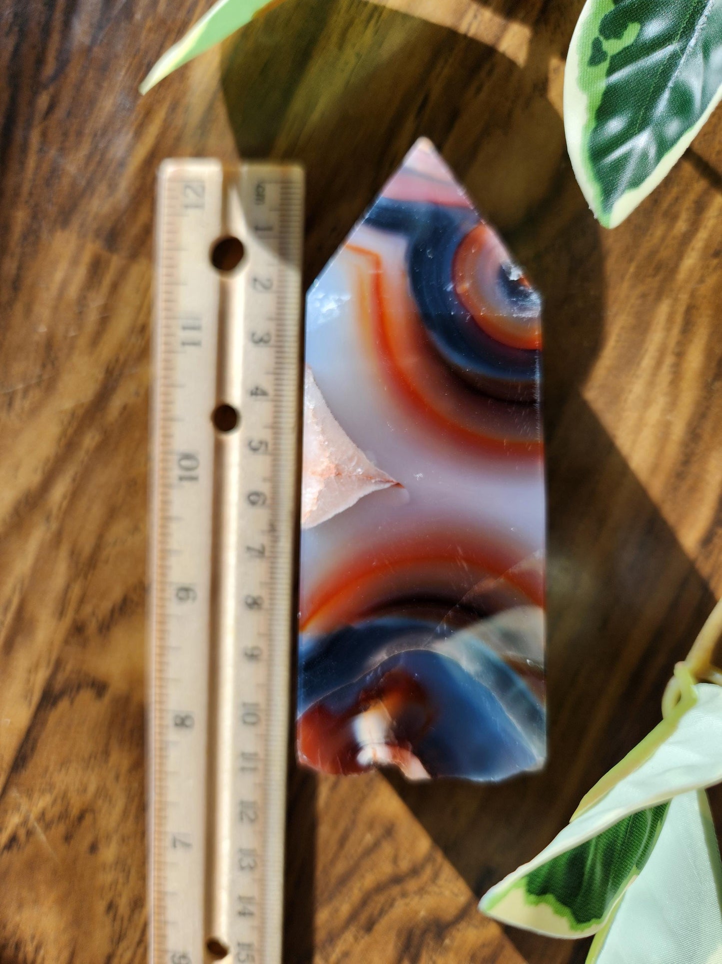 Rare carnelian tower with blue chalcedony, beautiful banding and unique pattern from Brazil, natural