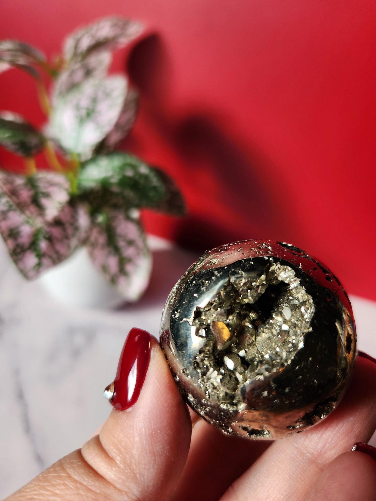 High quality druzy pyrite sphere from Peru, druzy with cubic formations