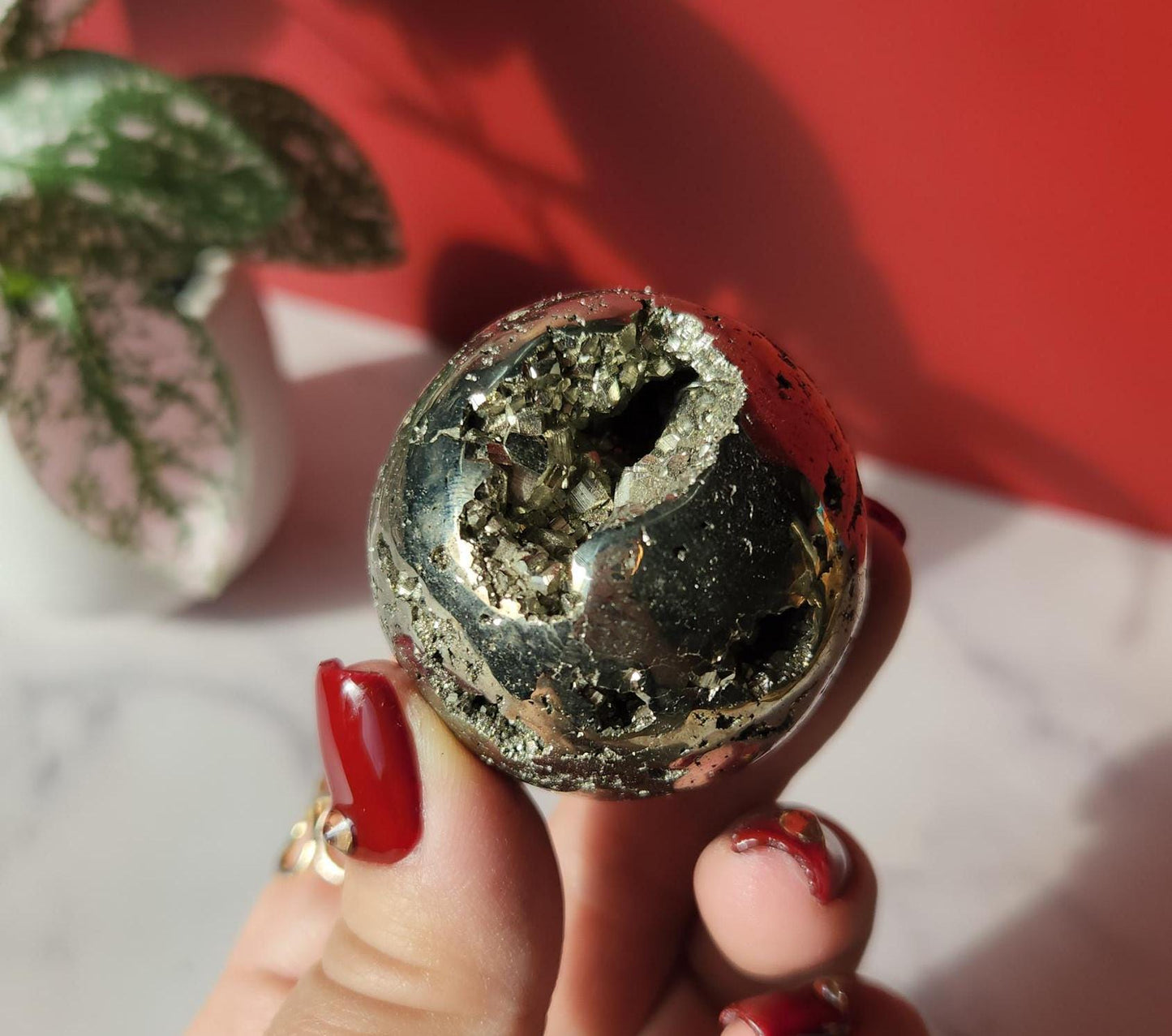 High quality druzy pyrite sphere from Peru, druzy with cubic formations