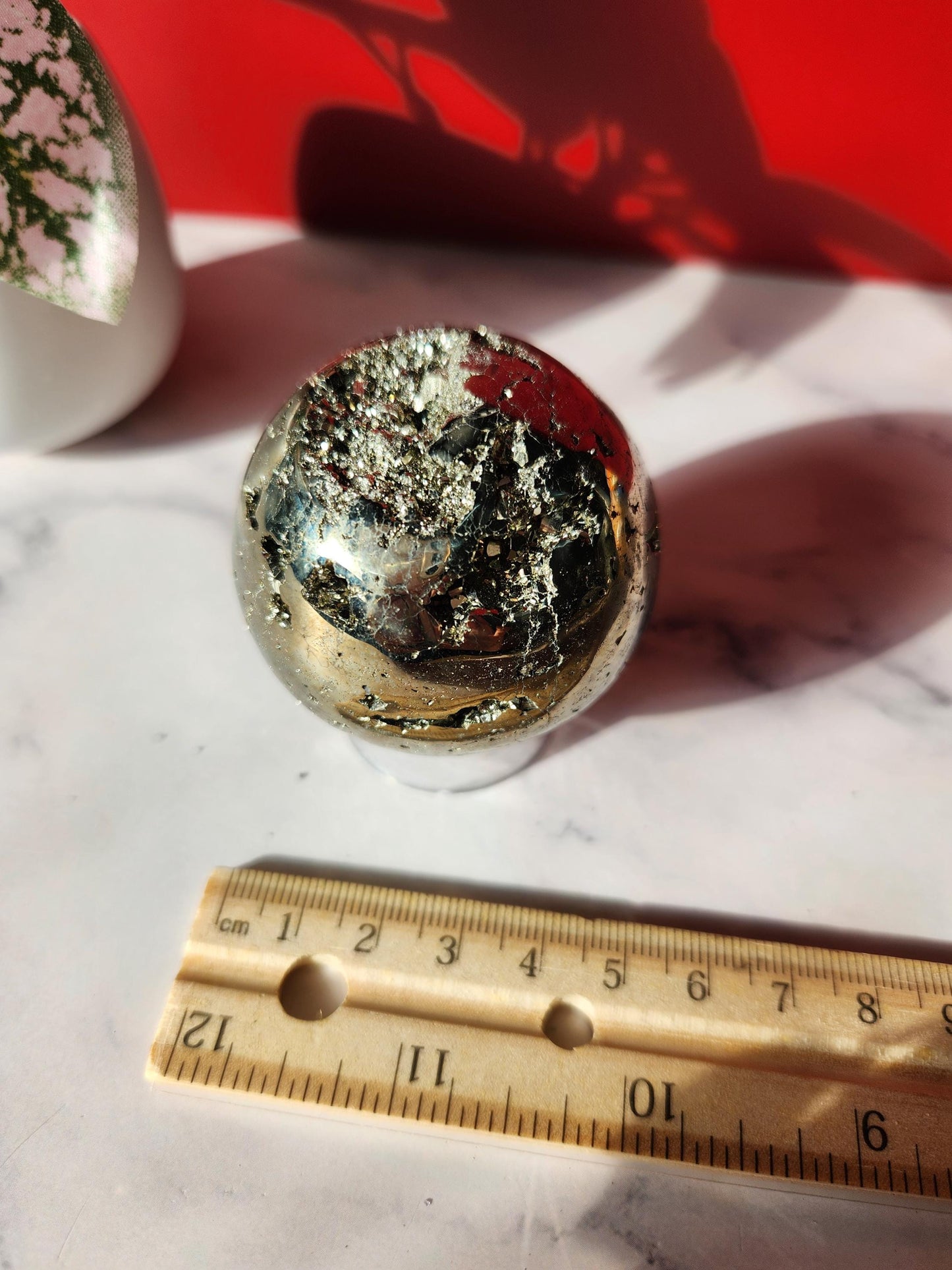 High quality druzy pyrite sphere from Peru, druzy with cubic formations