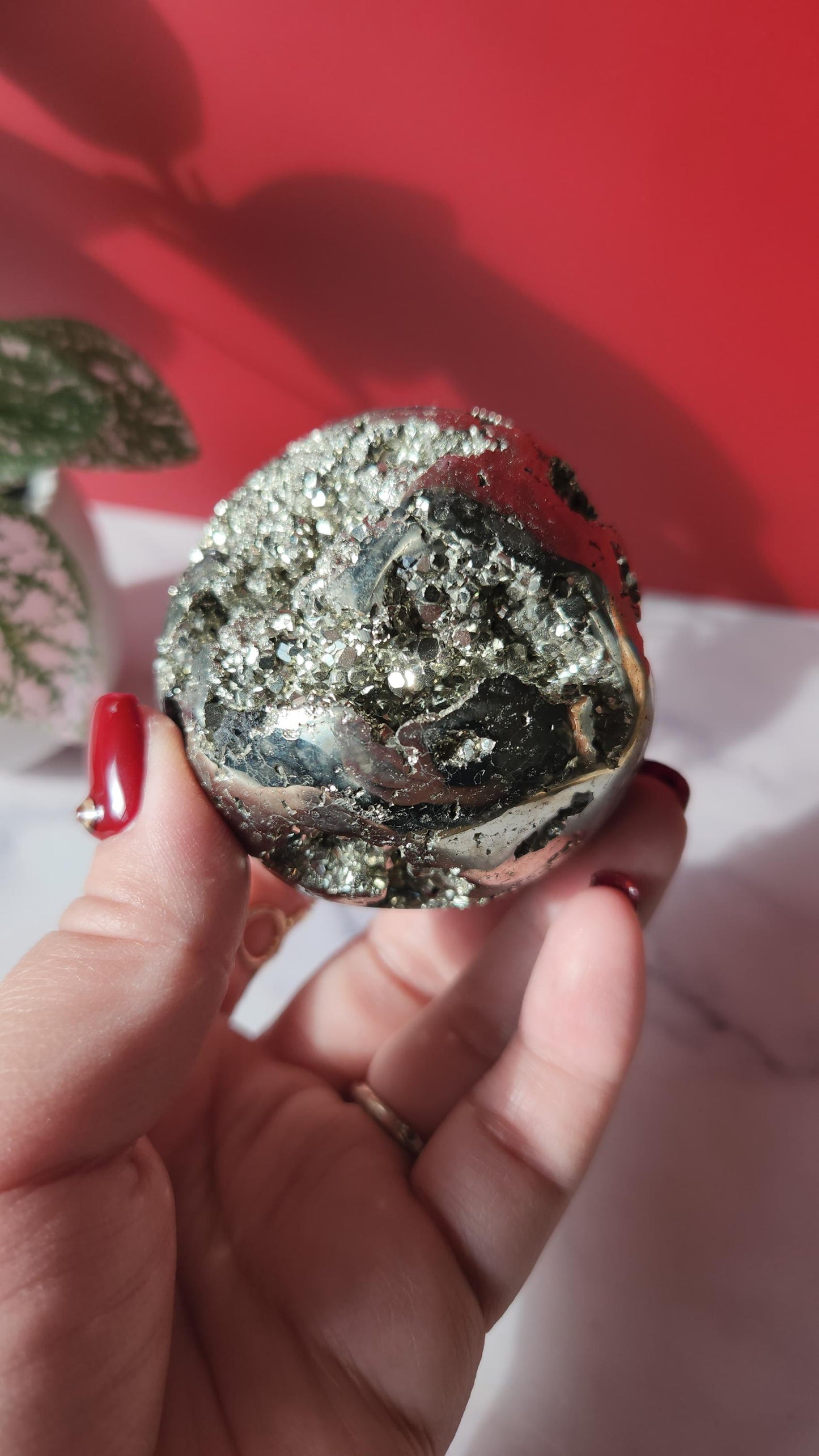 Beautiful high quality druzy pyrite sphere from Peru, druzy with cubic formations