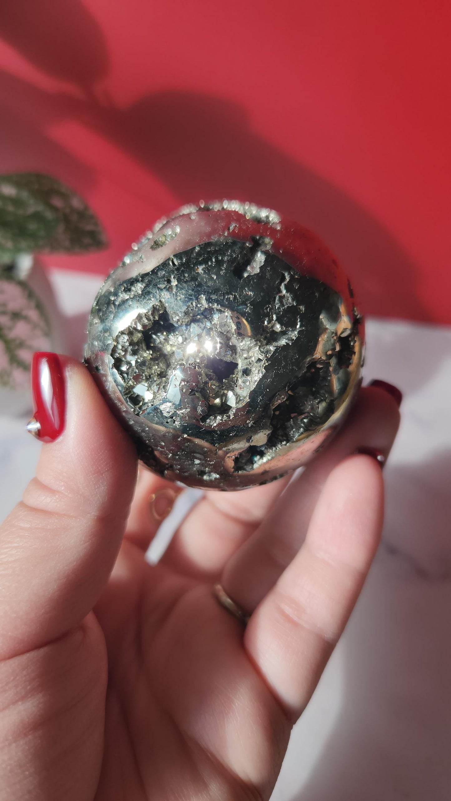 Beautiful high quality druzy pyrite sphere from Peru, druzy with cubic formations
