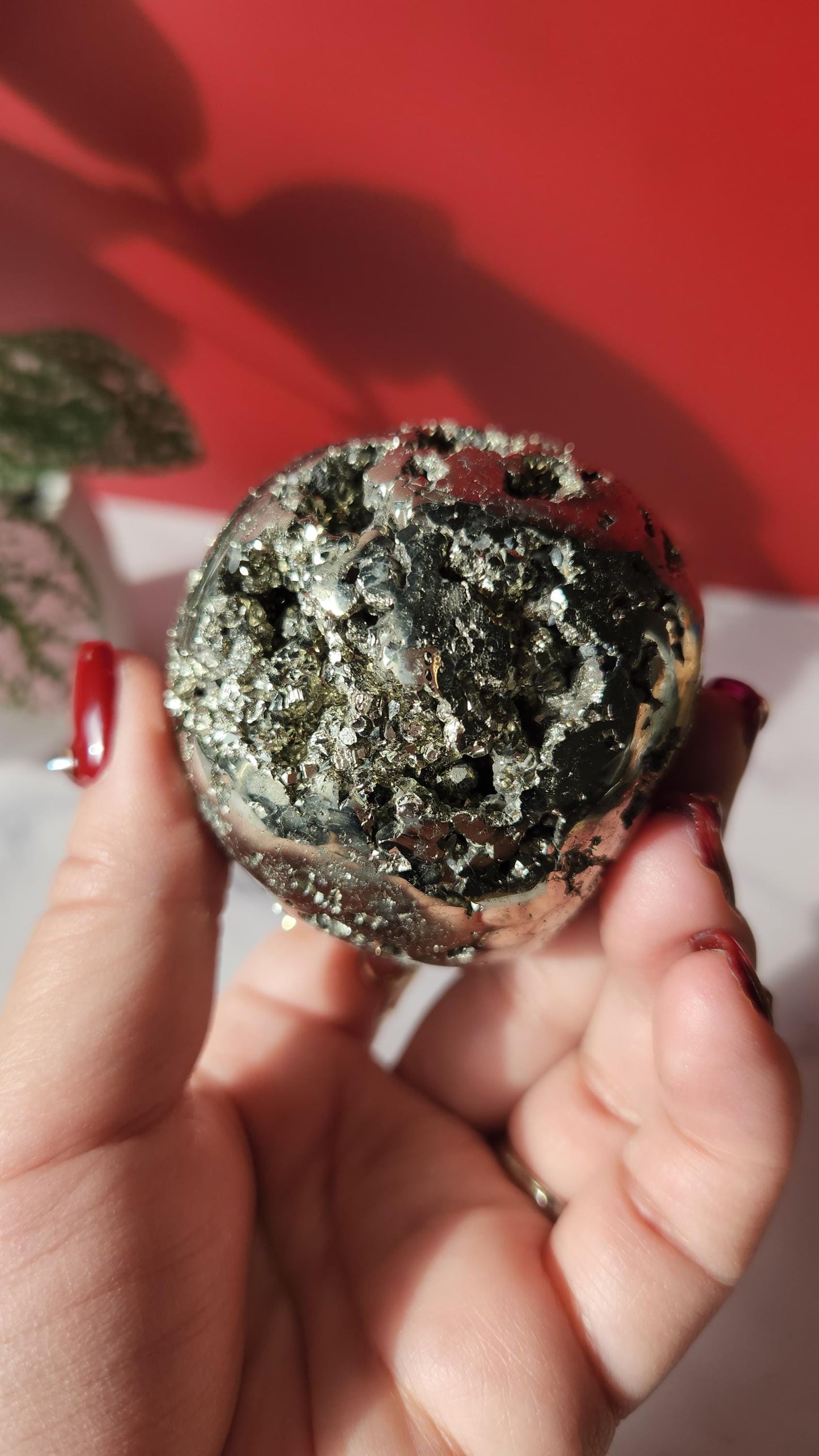 Beautiful high quality druzy pyrite sphere from Peru, druzy with cubic formations