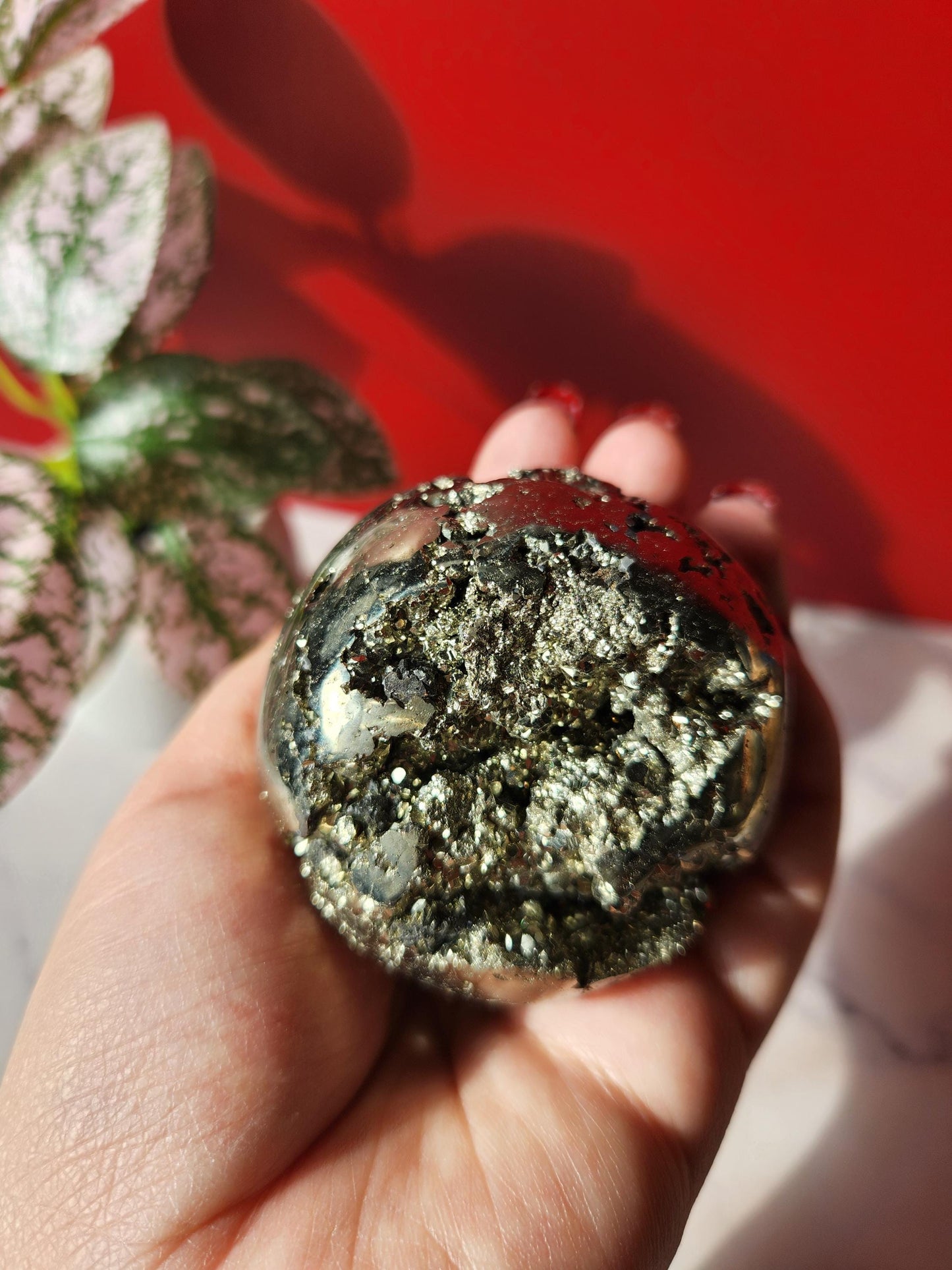Beautiful high quality druzy pyrite sphere from Peru, druzy with cubic formations