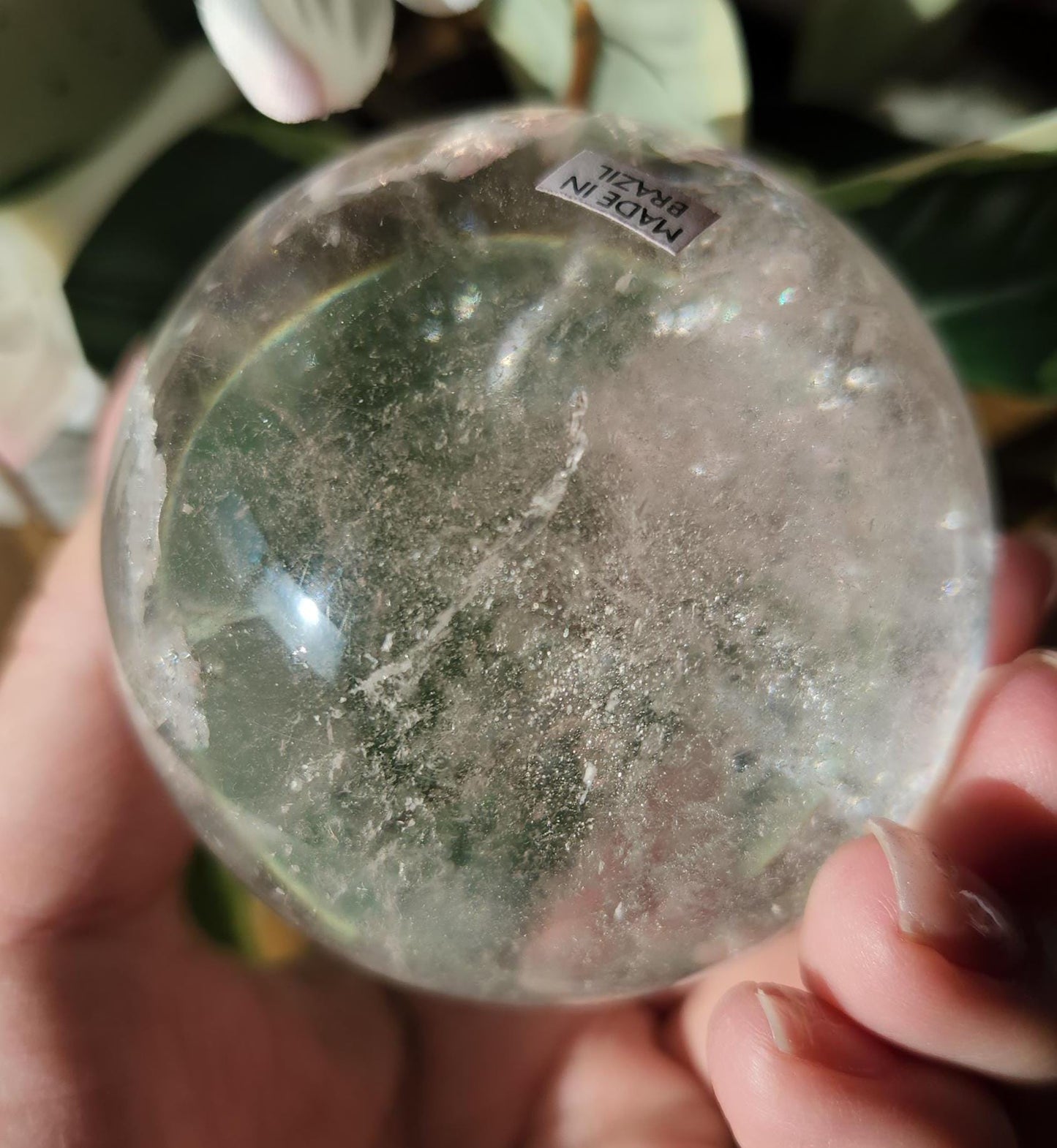 Amazing lemurian clear quartz sphere with rainbows and inclusions, from the Tocantins mine in Brazil, authentic lemurian 125L. 64-65mm
