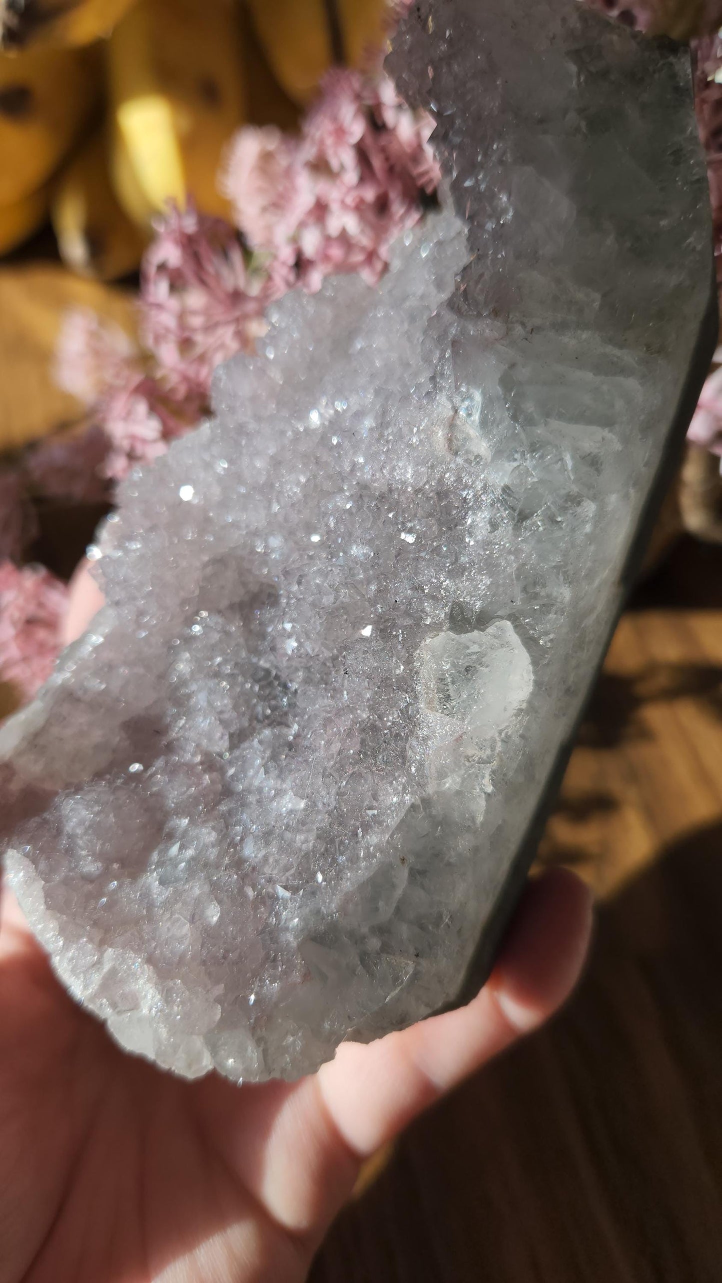Pretty light lavender amethyst, double crystallization, sugar shine, raw cutbase, natural, from Brazil