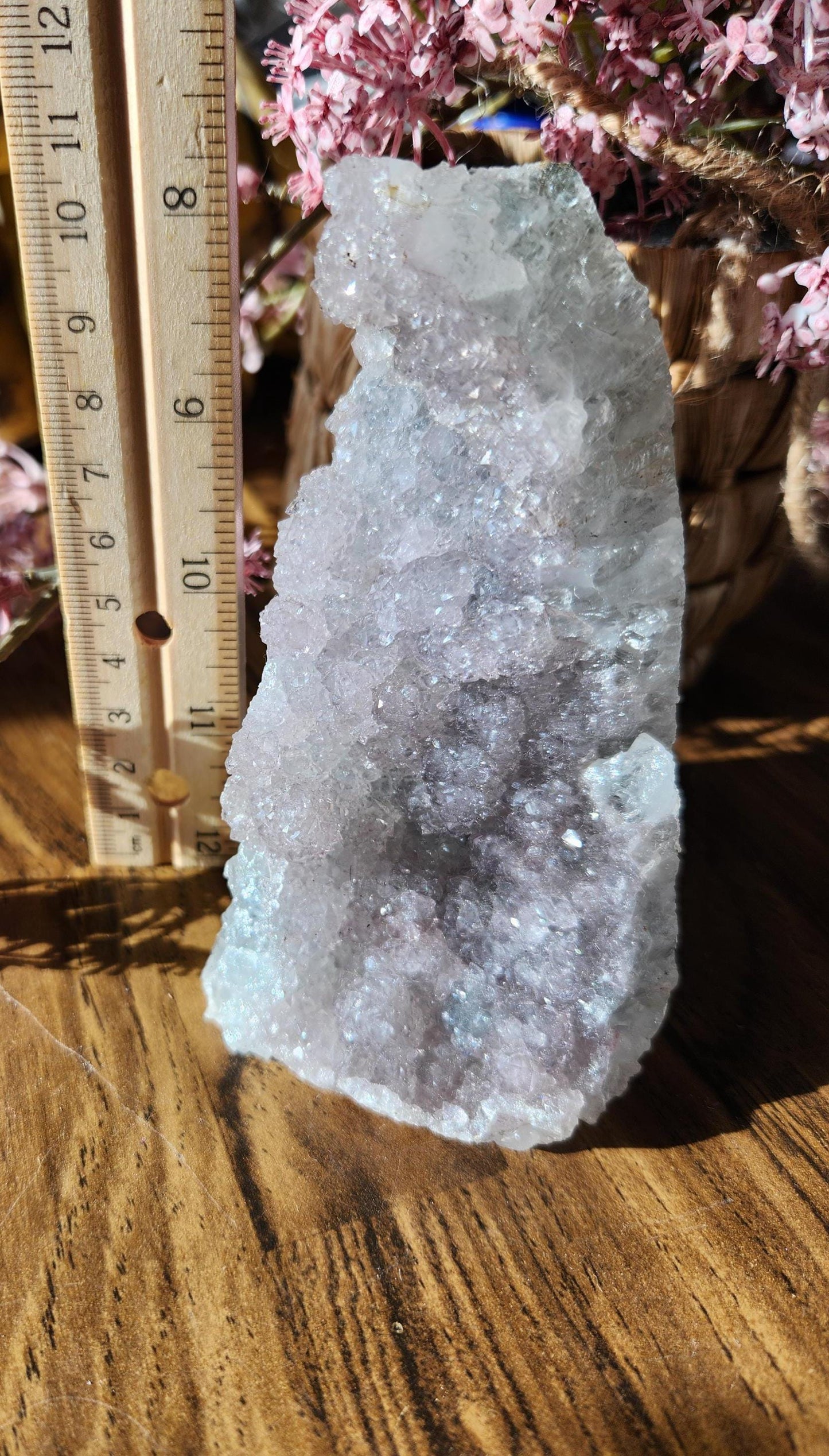 Pretty light lavender amethyst, double crystallization, sugar shine, raw cutbase, natural, from Brazil