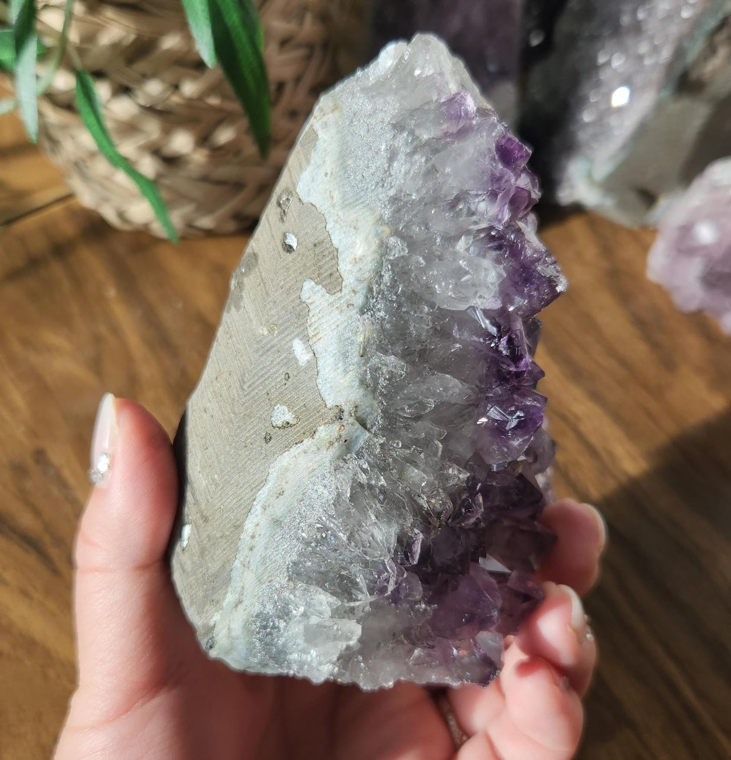 Beautiful dark purple amethyst raw cutbase, natural amethyst cluster, from Brazil