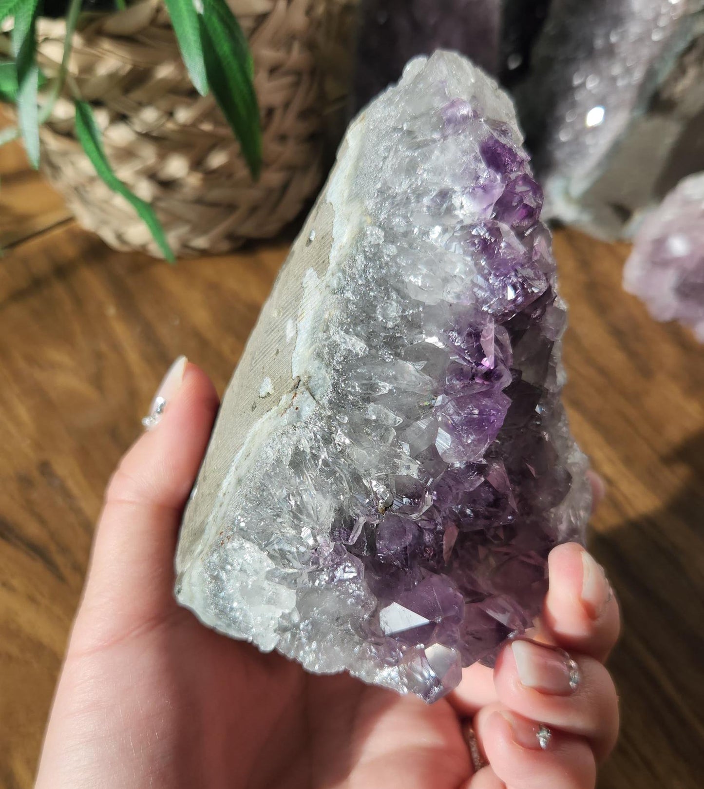Beautiful dark purple amethyst raw cutbase, natural amethyst cluster, from Brazil