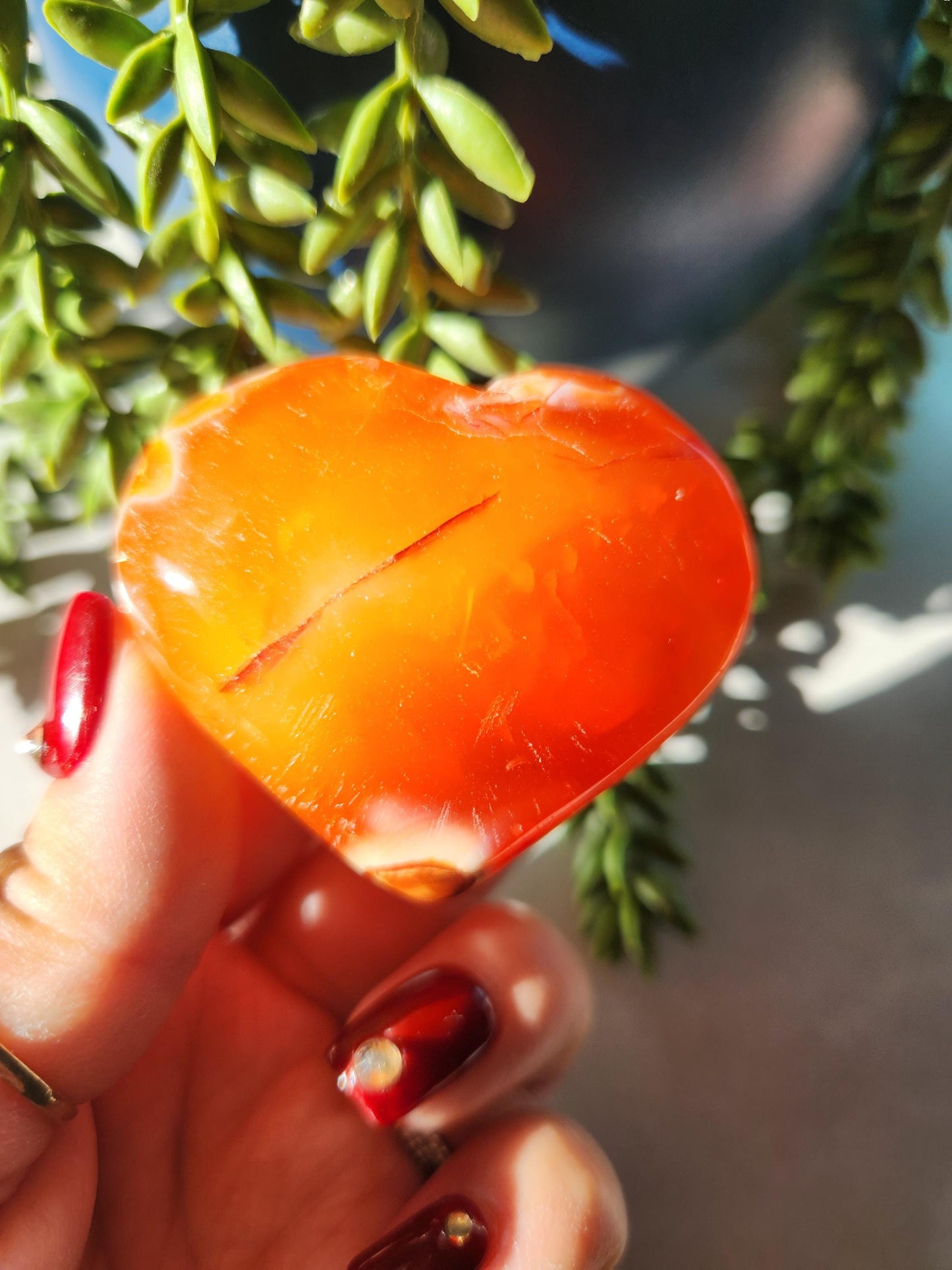 AAA Beautiful carnelian with quartz heart carving from Madagascar with small orbs patterns, natural carnelian