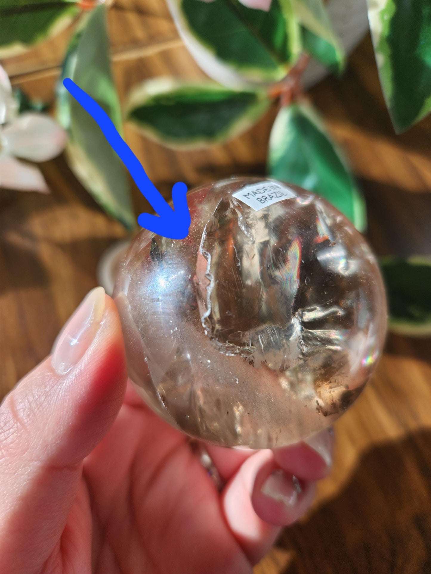 Amazing natural light smoky quartz sphere with beautiful rainbows and inclusions