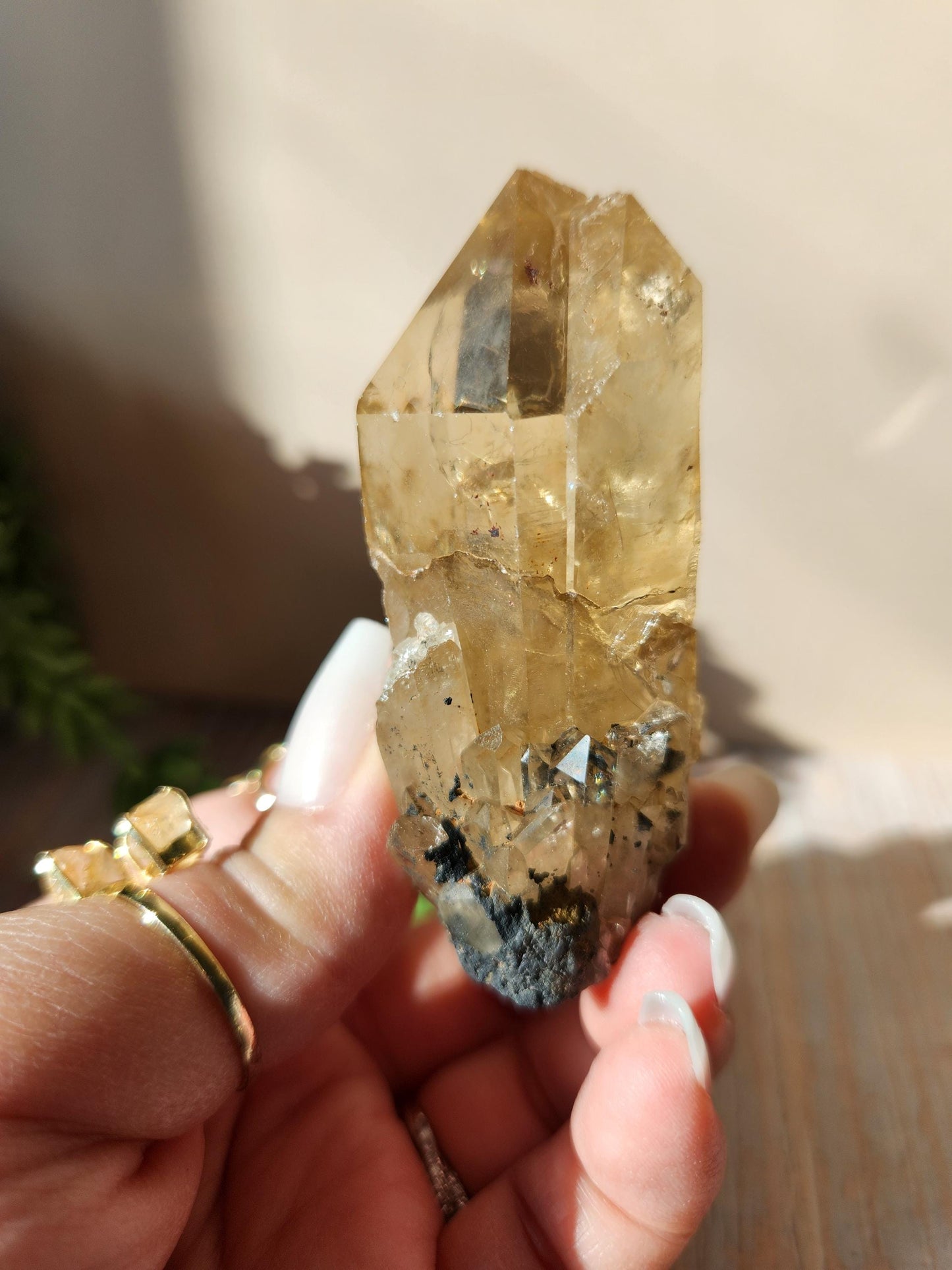 Natural double point kundalini citrine from the Congo, honey citrine with rainbows, genuine, untreated and not polished
