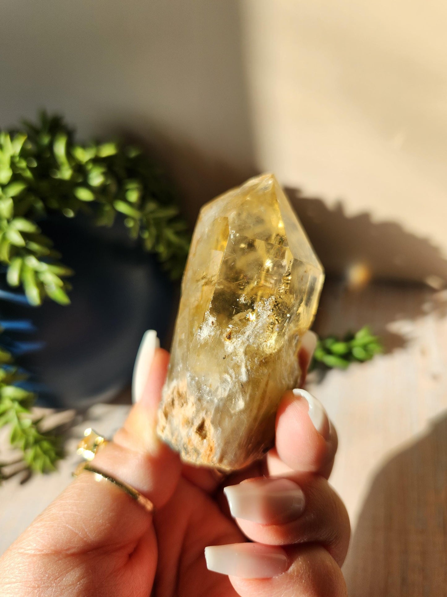Natural double point kundalini citrine from the Congo, honey citrine with rainbows, genuine, untreated and not polished