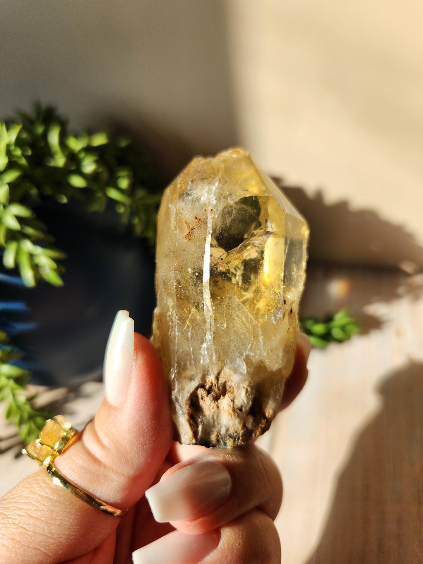 Natural double point kundalini citrine from the Congo, honey citrine with rainbows, genuine, untreated and not polished