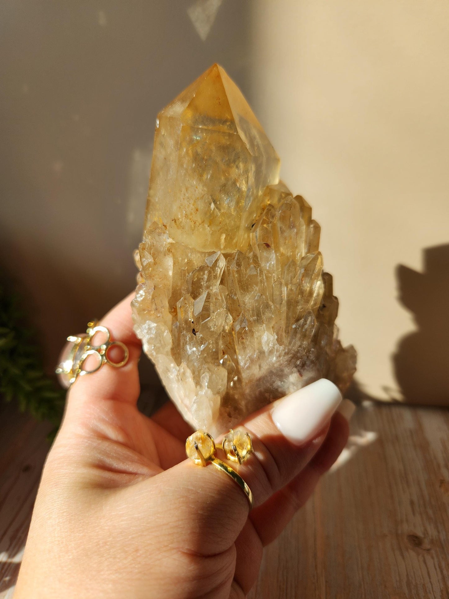 Natural kundalini citrine cluster from the Congo, honey citrine with rainbows, genuine, untreated and not polished