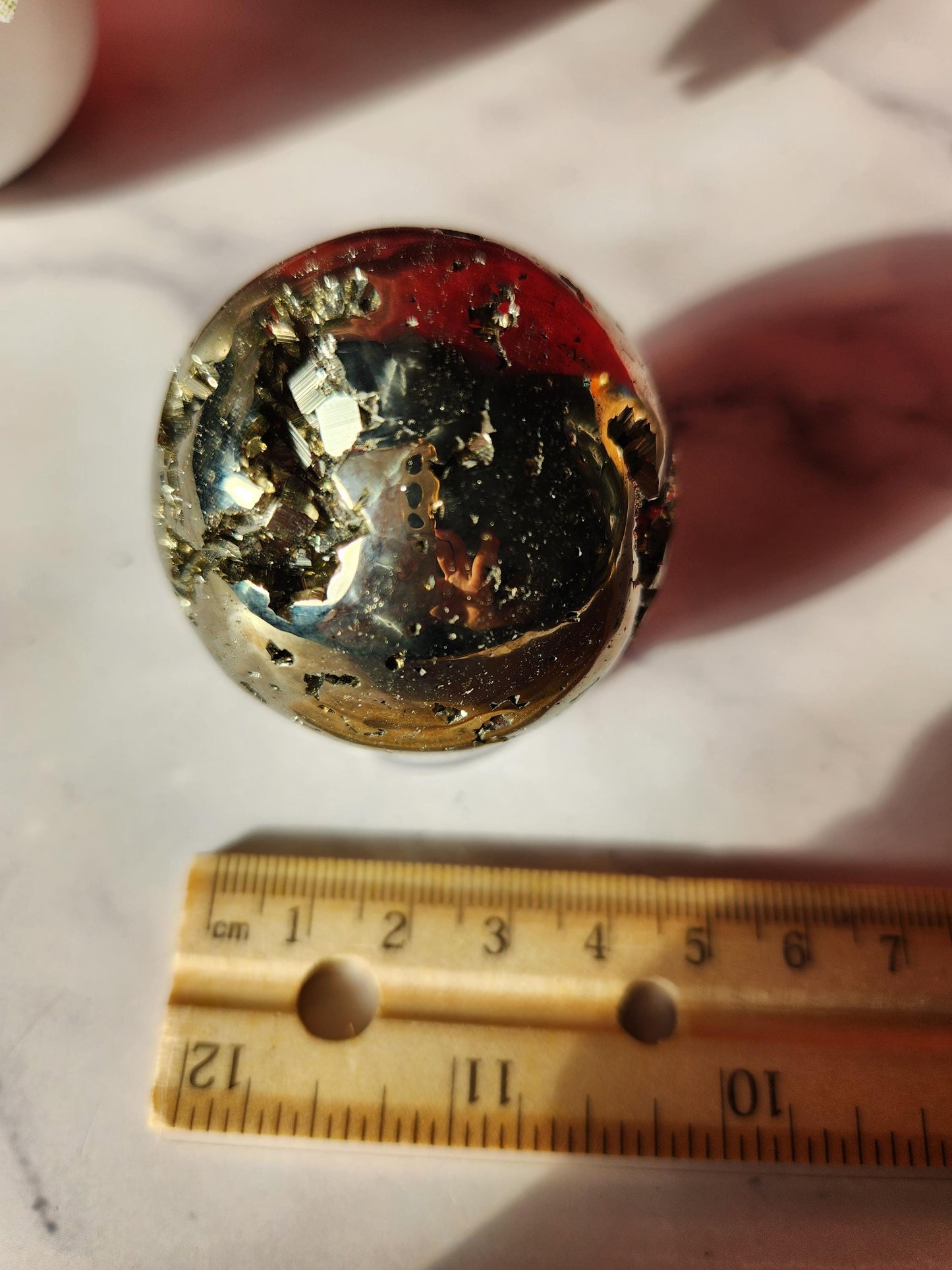 Pyrite sphere with cubic druzy from peru