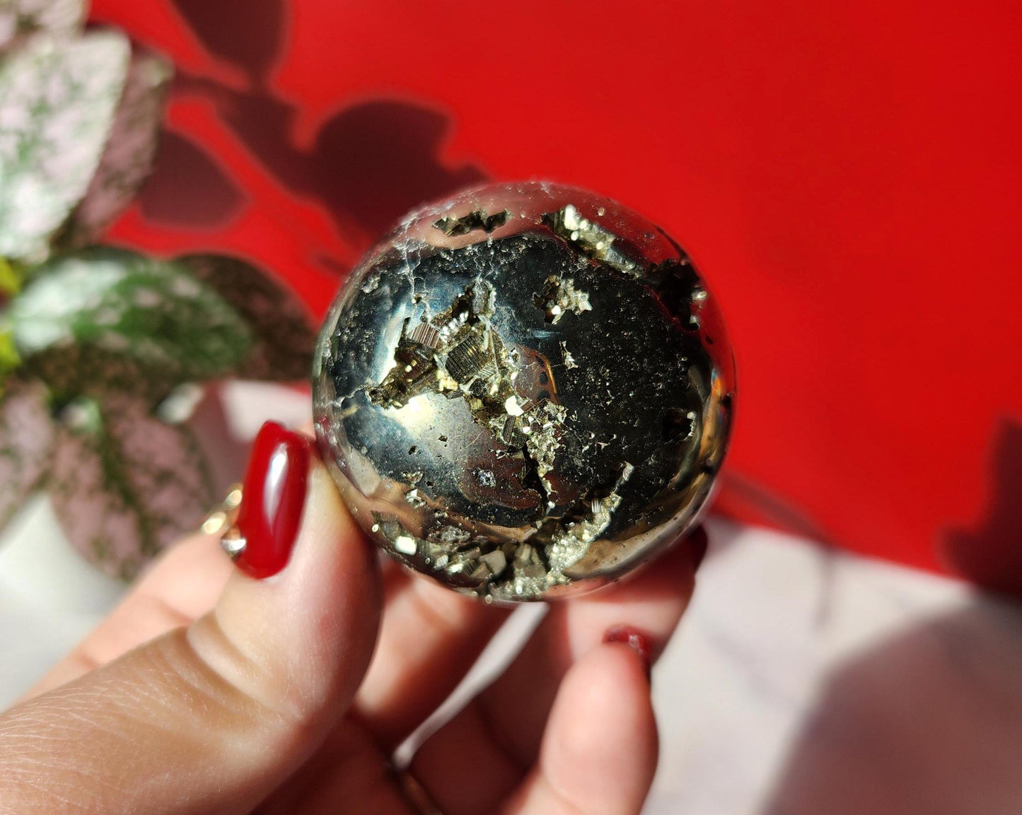 High quality druzy pyrite sphere from Peru, druzy with cubic formations