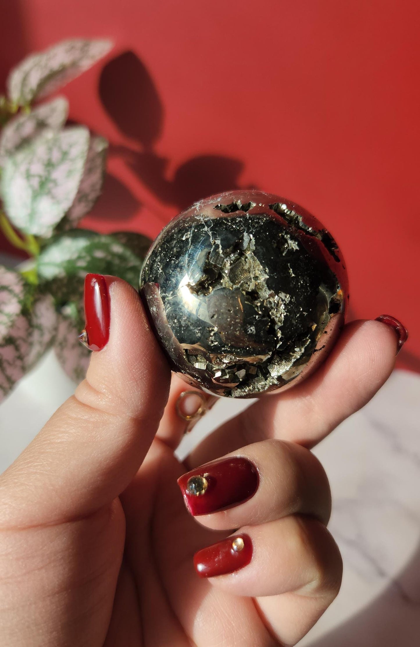 High quality druzy pyrite sphere from Peru, druzy with cubic formations