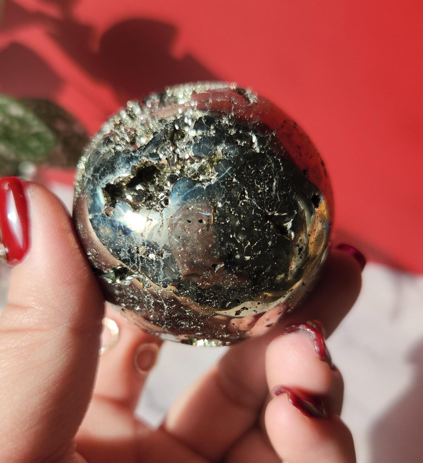 High quality druzy pyrite sphere from Peru, druzy with cubic formations
