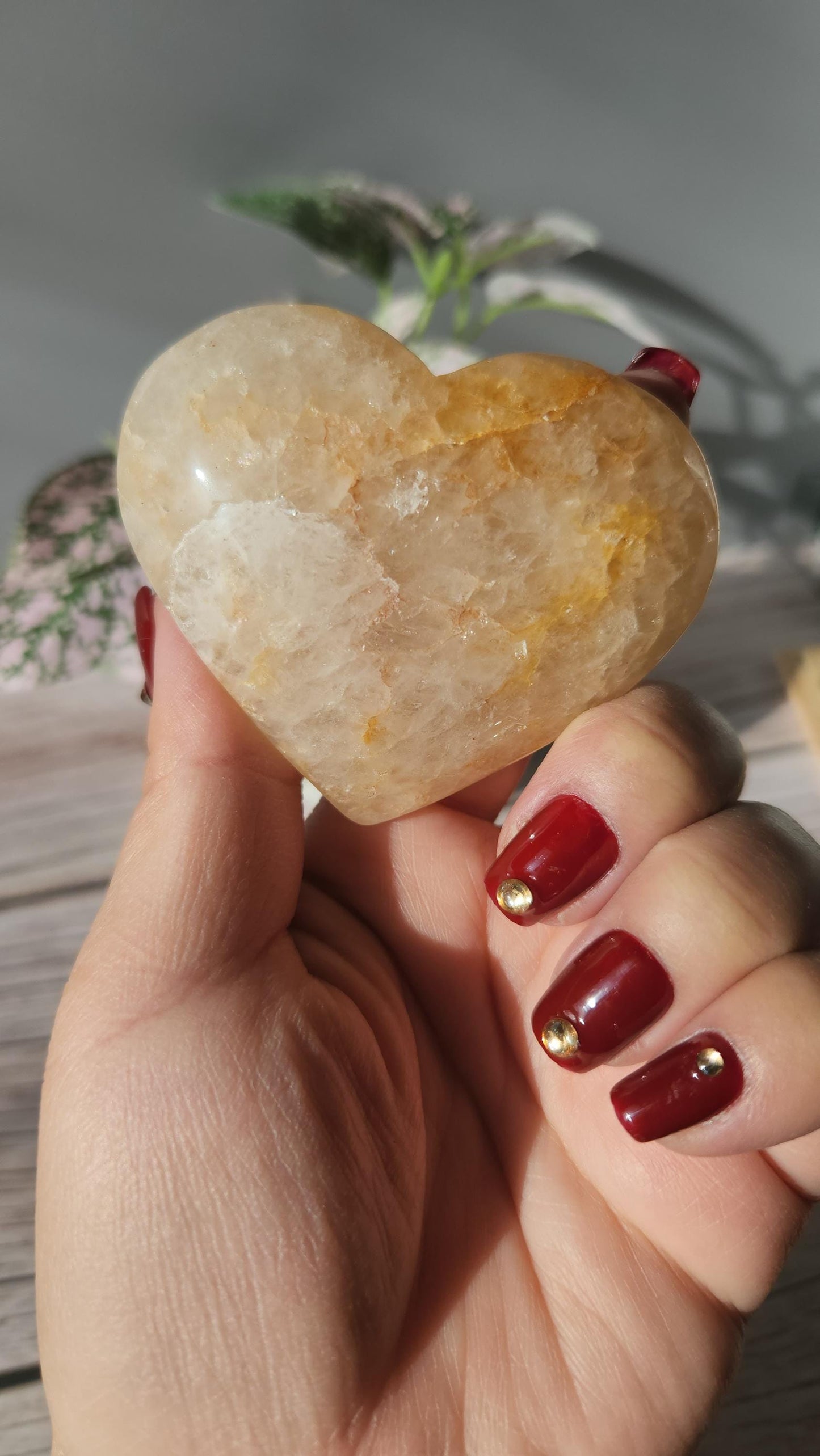 Pretty golden healer heart with quartz from Brazil, natural, hematite inclusions
