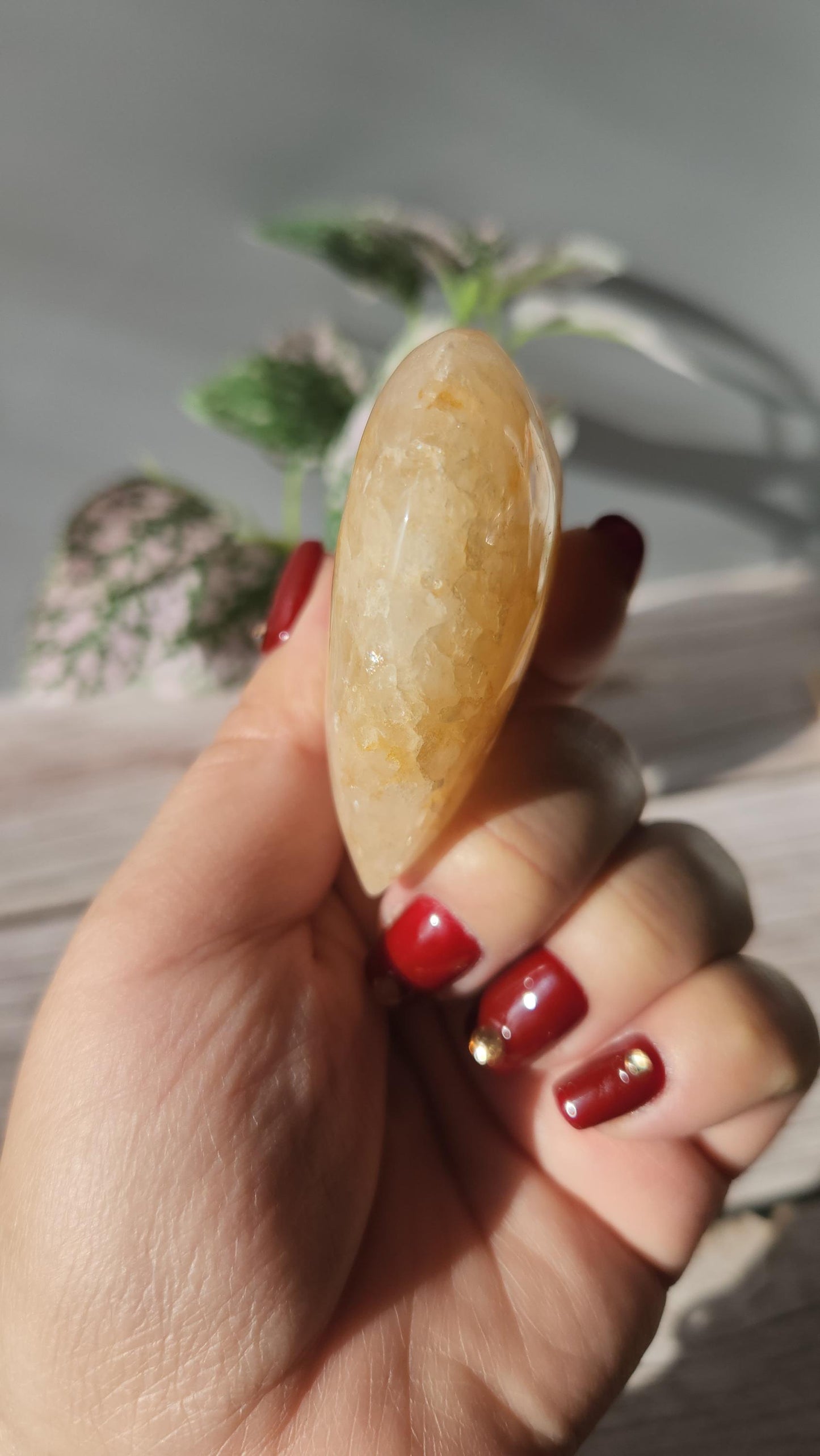 Pretty golden healer heart with quartz from Brazil, natural, hematite inclusions