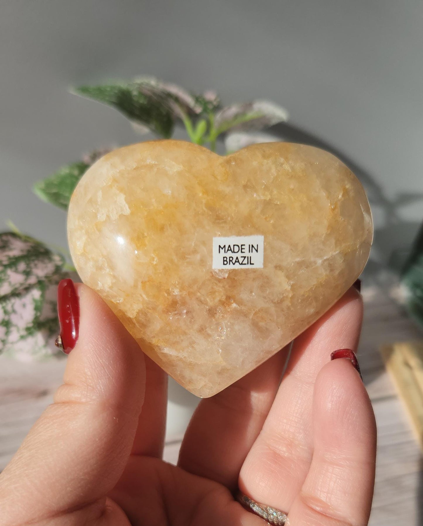 Pretty golden healer heart with quartz from Brazil, natural, hematite inclusions