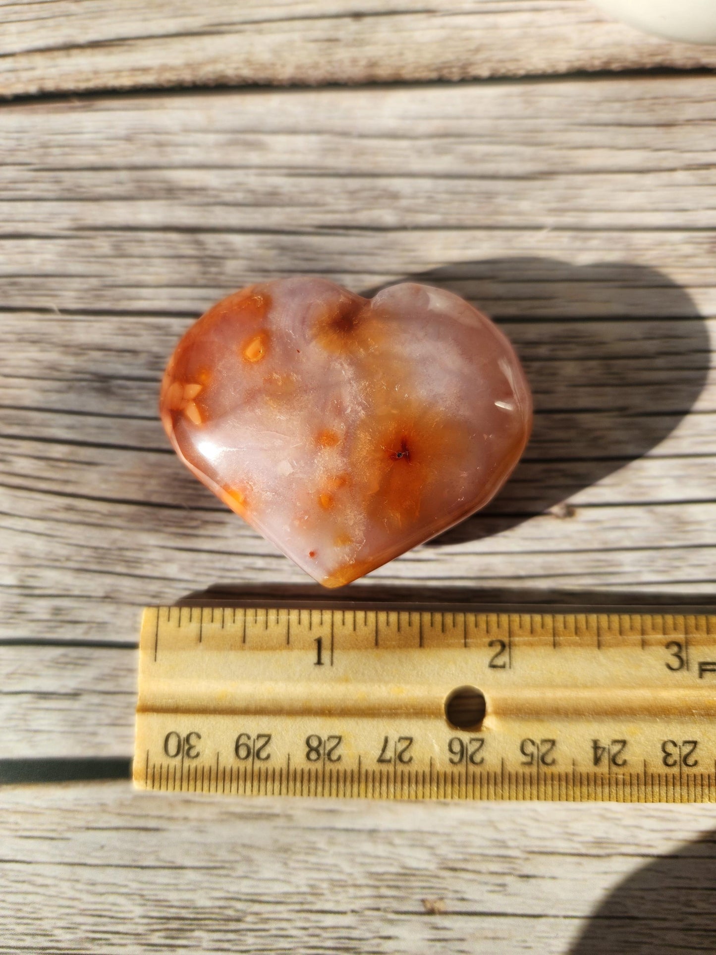 Beautiful pretty carnelian heart carving with quartz
