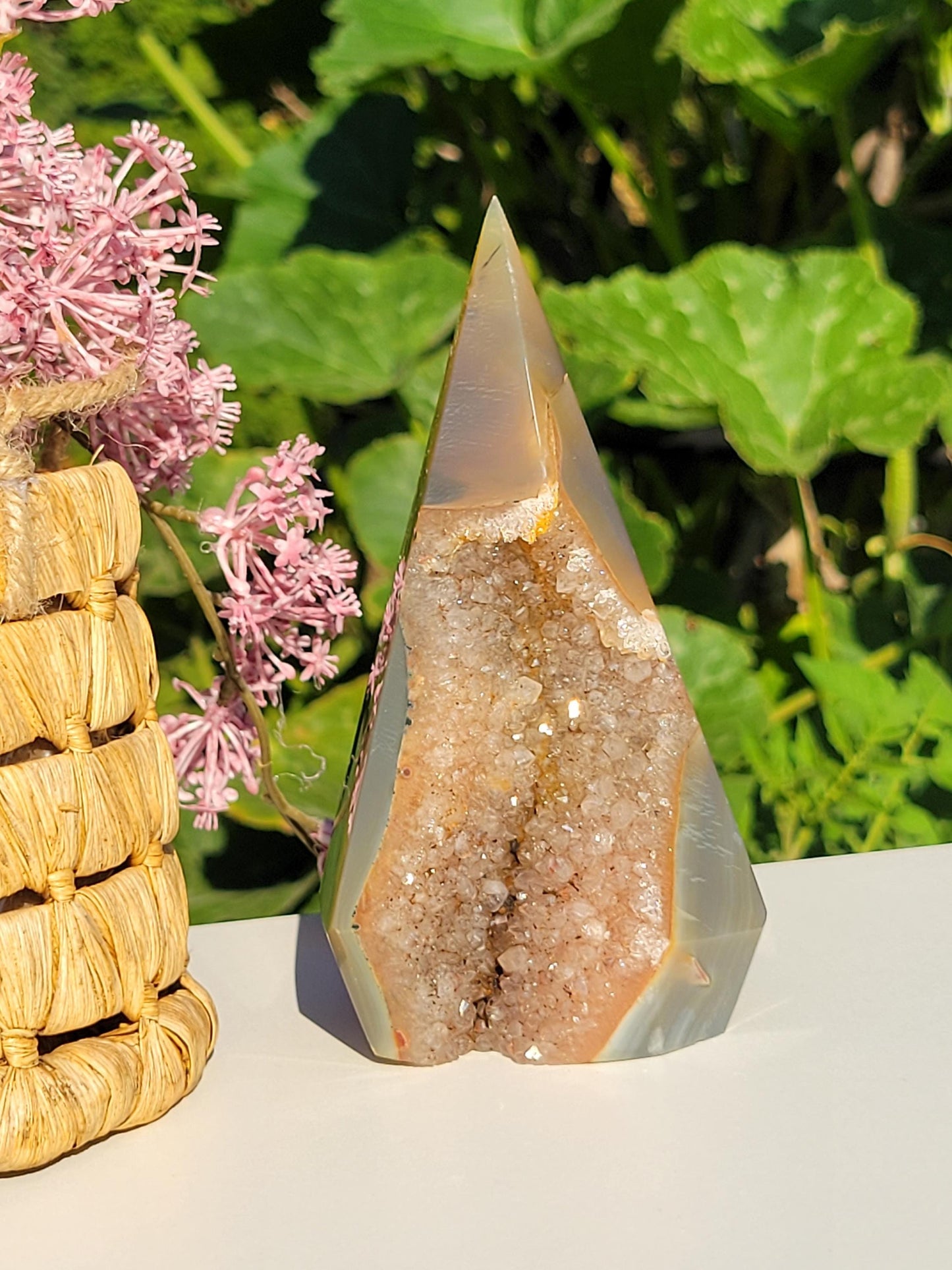 Beautiful large agate diamond with amethyst druzy and stunning agate banding from Brazil