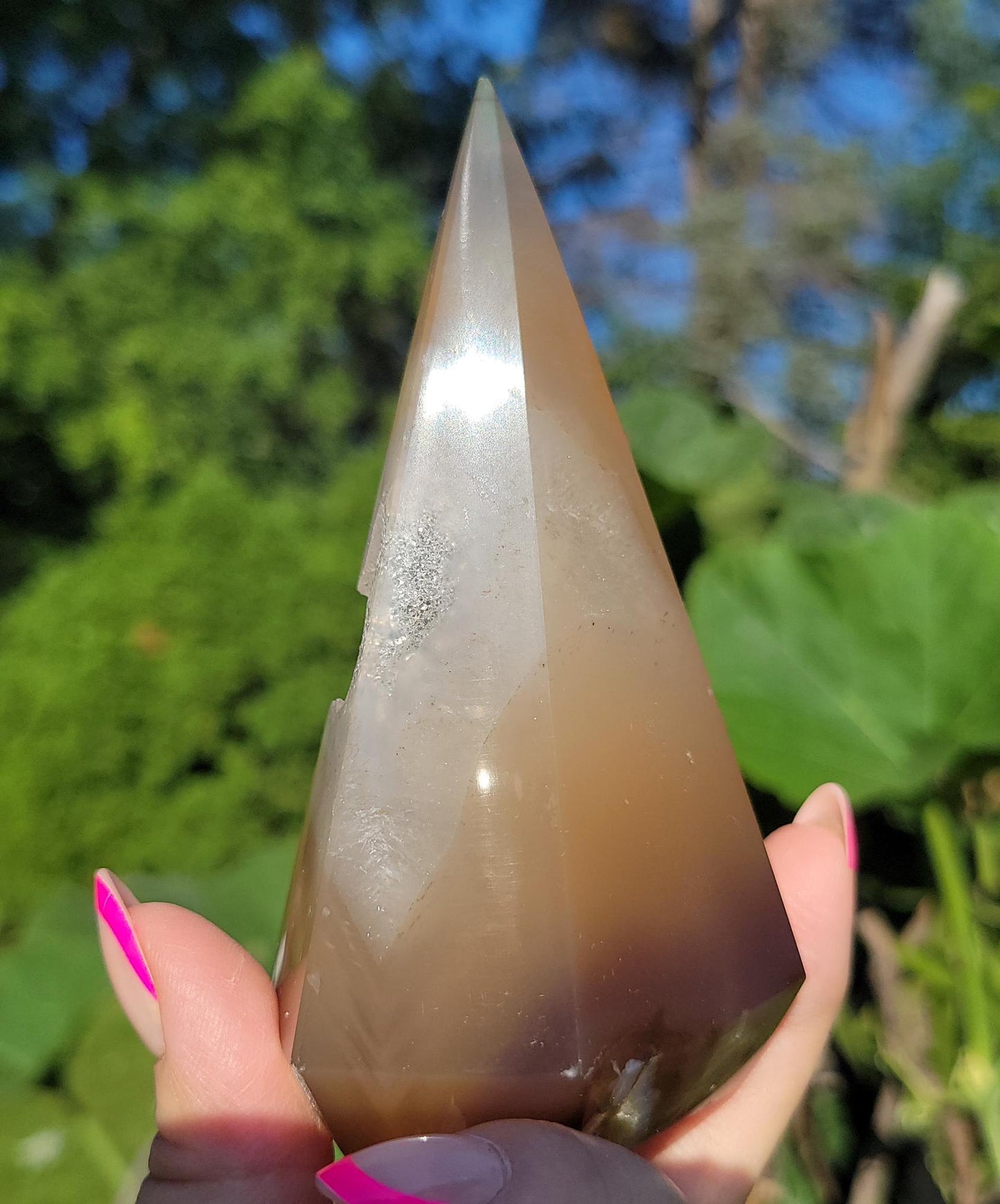 Pretty light brown agate diamond with quartz and sparkly druzy from Brazil
