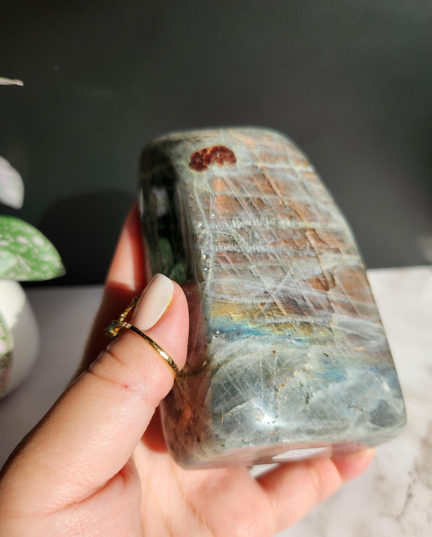 Beautiful large sunlight white labradorite free form from Madagascar