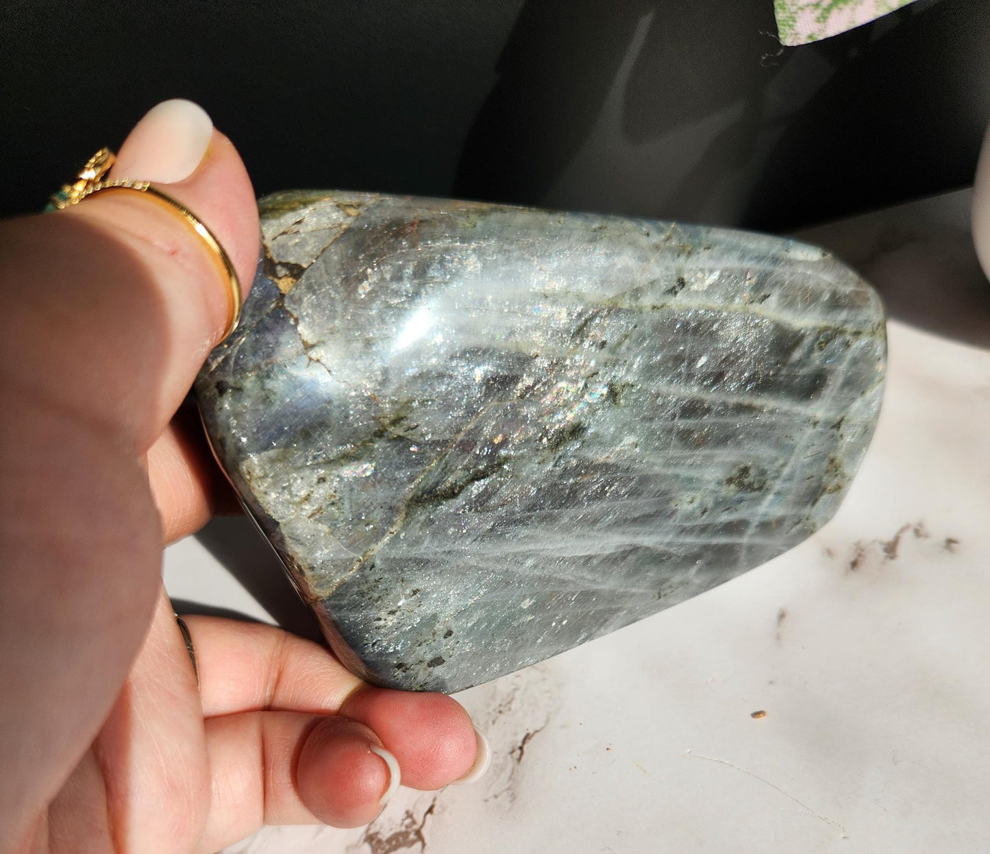Amazing purple, orange, and blue white labradorite free form from Madagascar, natural labradorite