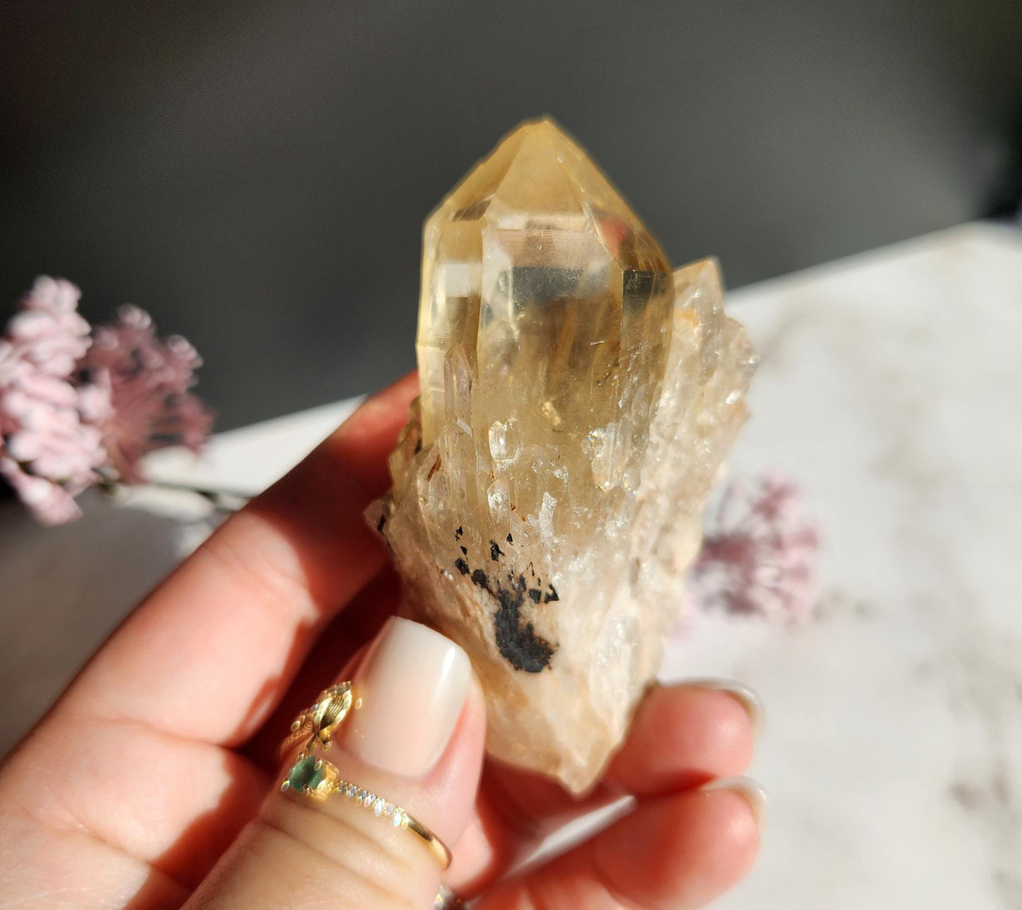 Natural kundalini citrine from the Congo, honey citrine with rainbows, genuine, untreated and not polished