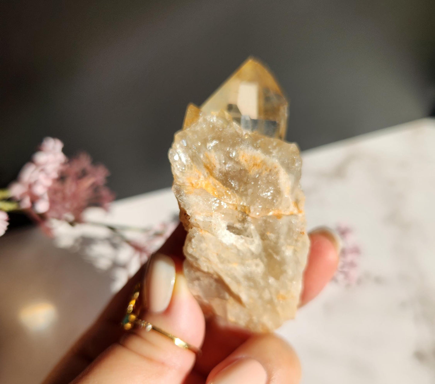 Natural kundalini citrine from the Congo, honey citrine with rainbows, genuine, untreated and not polished