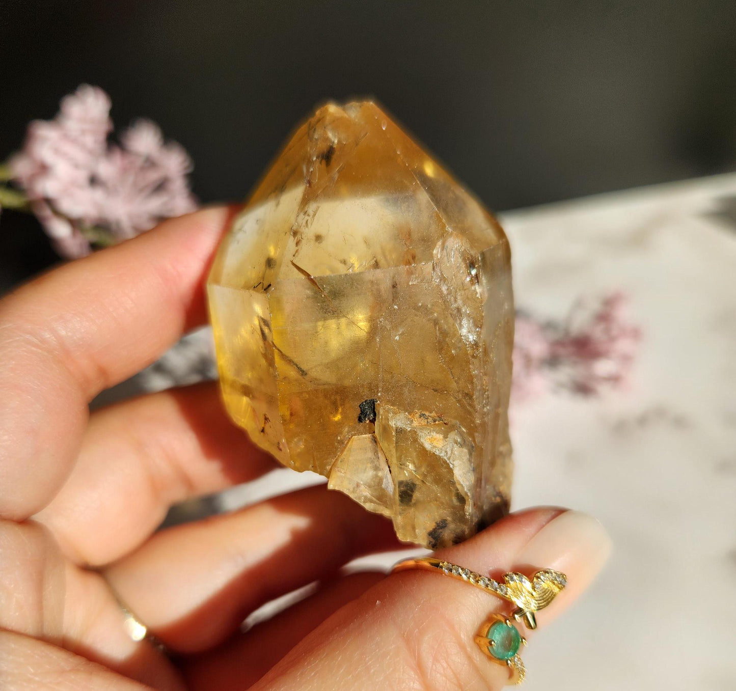 Natural kundalini citrine point from the Congo, honey citrine with rainbows, genuine, untreated and not polished