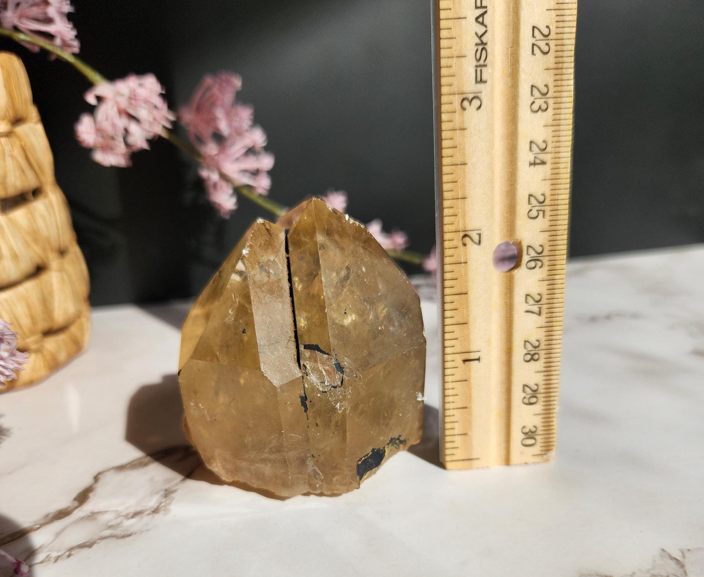 Beautiful natural kundalini citrine double point from the Congo, honey citrine with rainbows, genuine, untreated and not polished